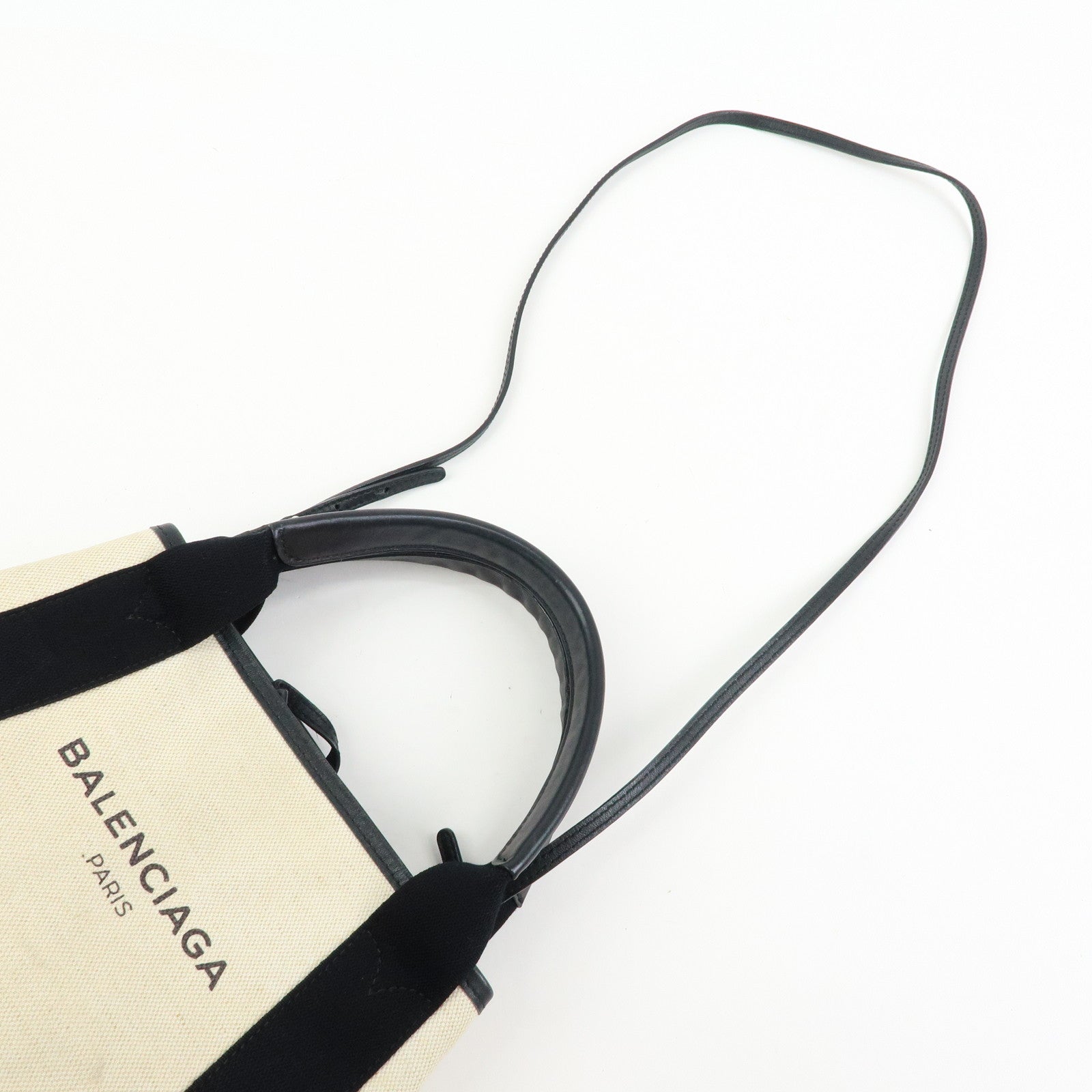 BALENCIAGA Navy Cabas XS Canvas Leather 2WAY Bag Ivory 390346