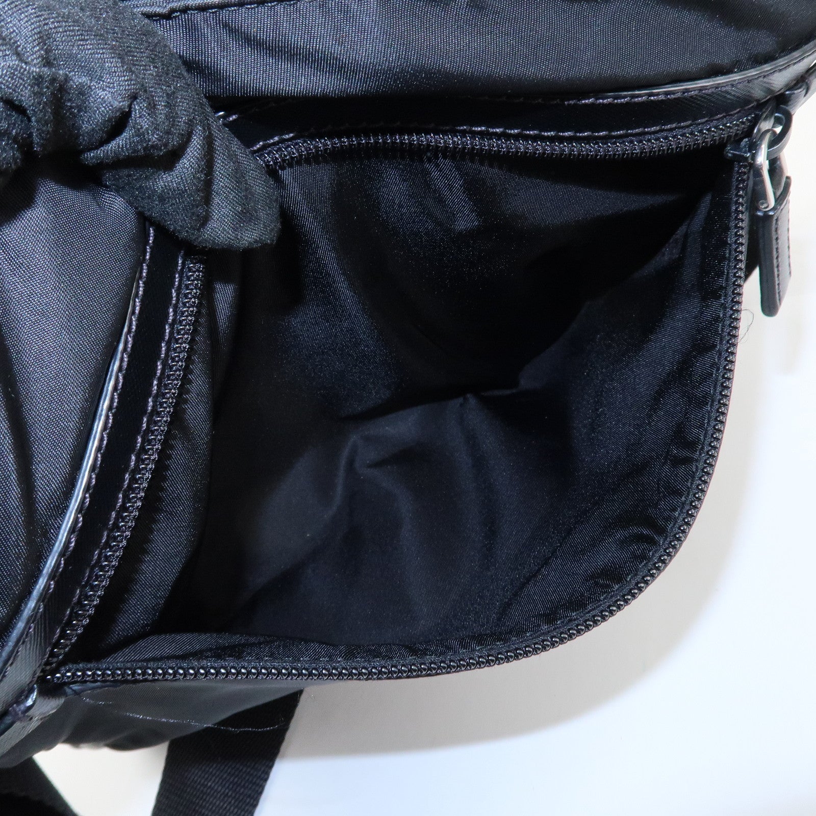 PRADA Triangle Logo Nylon Leather Shoulder Bag Silver HDW Black Used