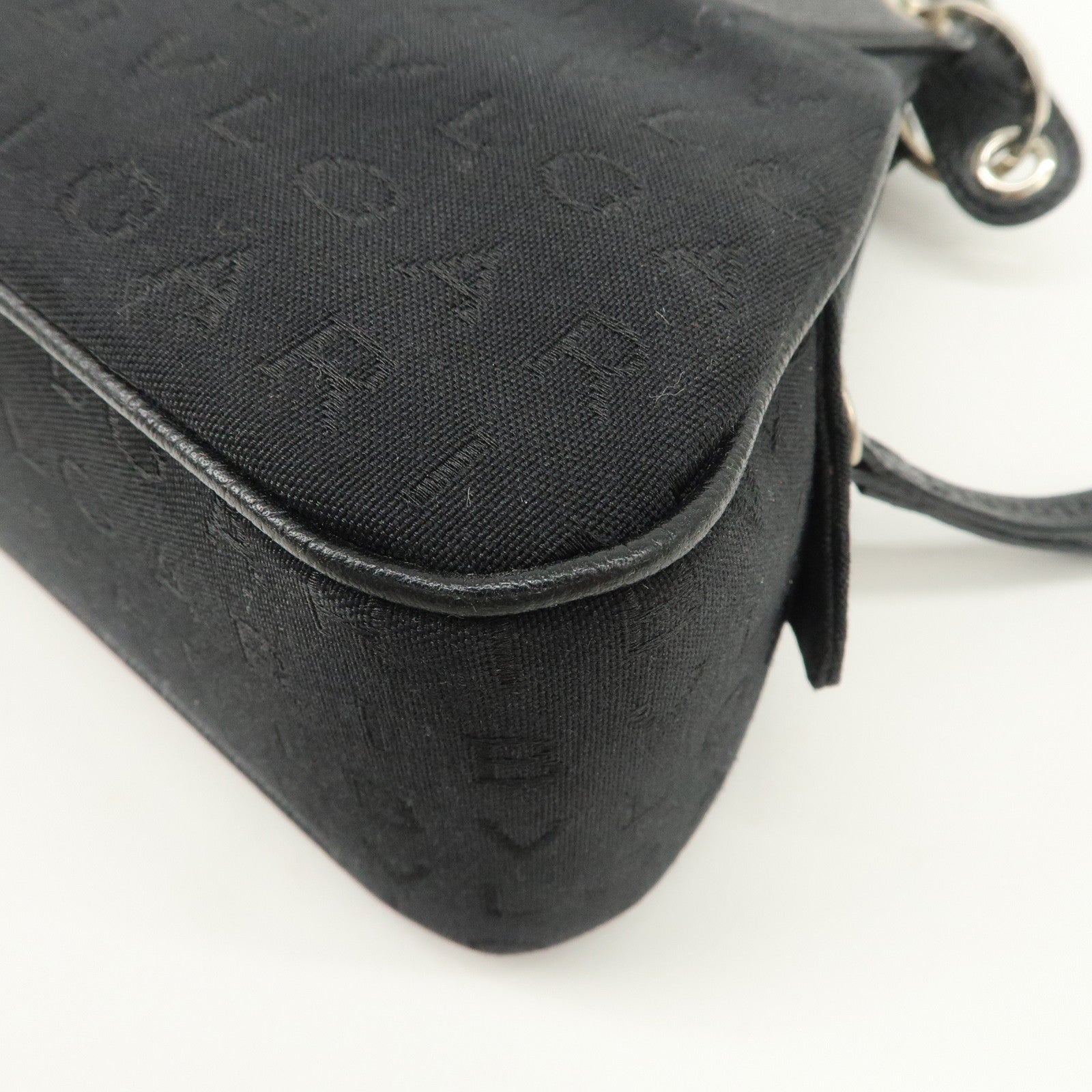 BVLGARI Logo Maniac Canvas Leather Shoulder Bag Black Used