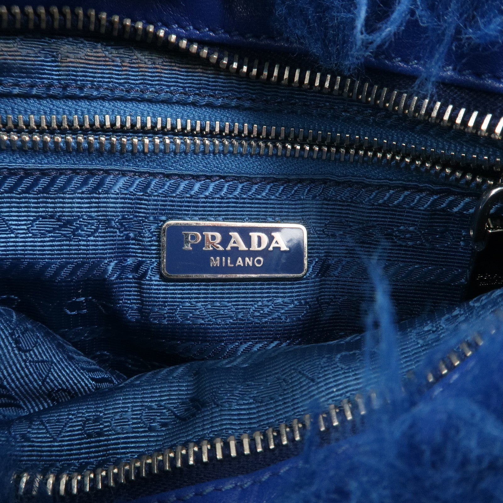 PRADA Triangle Logo Faux Fur Clutch Bag Flat Pouch Blue 1N1530