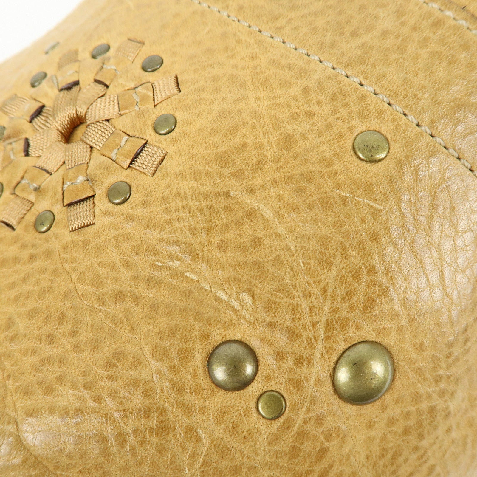 COACH Leather Shoulder Bag Hand Bag Studs Camel