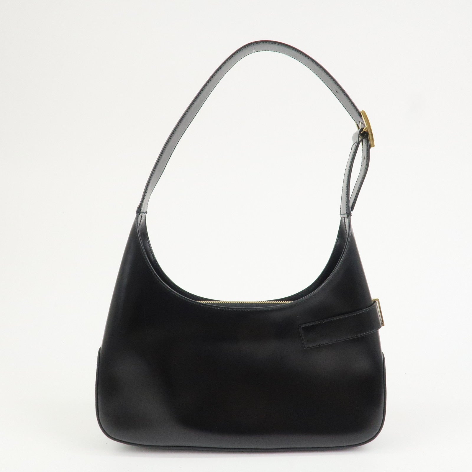 Ferragamo Gancini Logo Leather Shoulder Bag Hand Bag Black