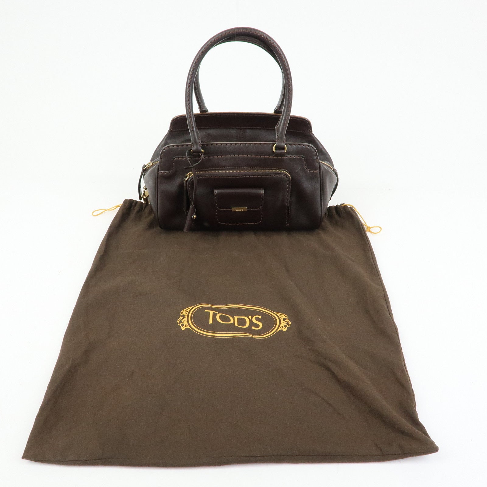 TOD'S Logo Leather Shoulder Bag Hand Bag Brown