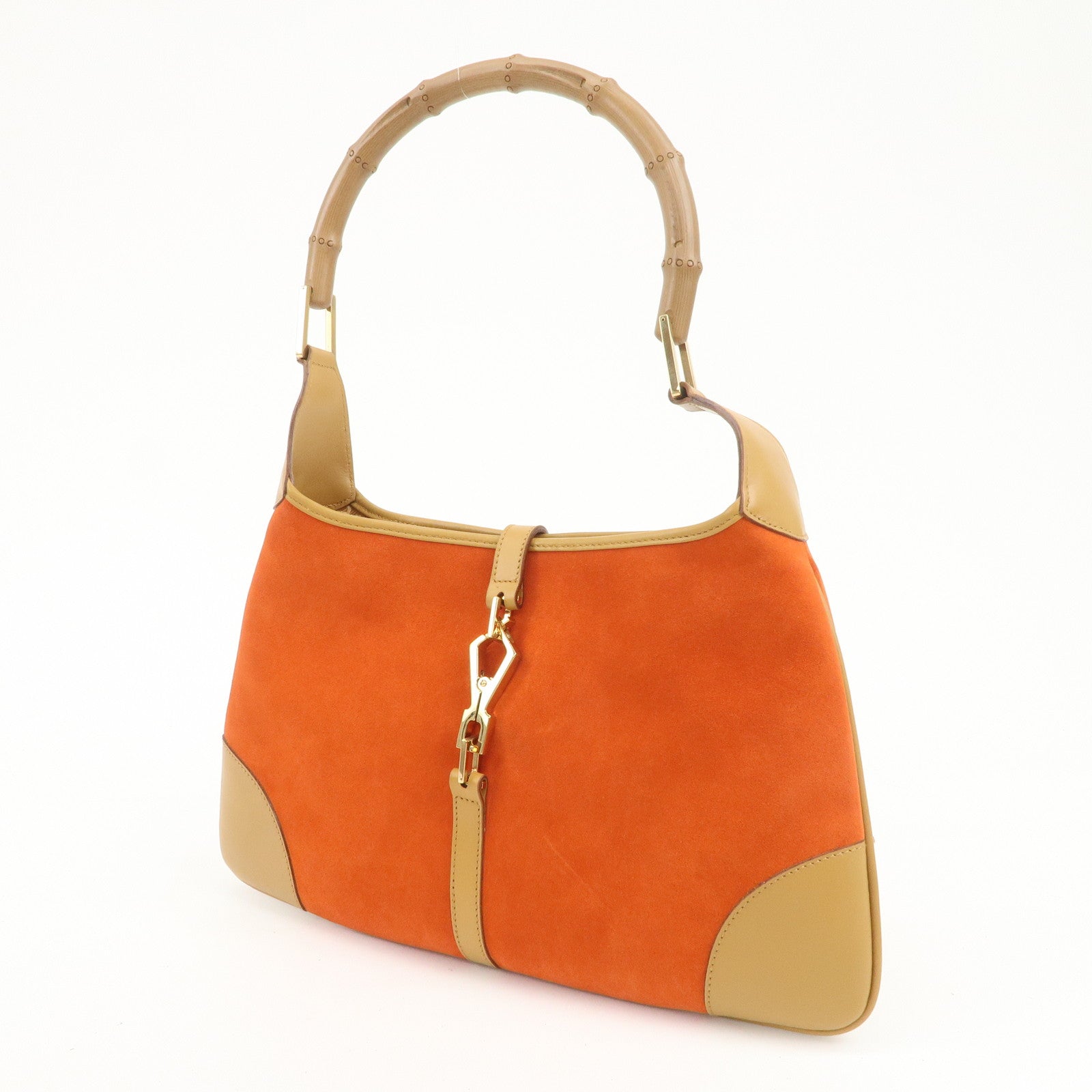 GUCCI Bamboo Suede Leather Shoulder Bag Orange 001・4060・002058