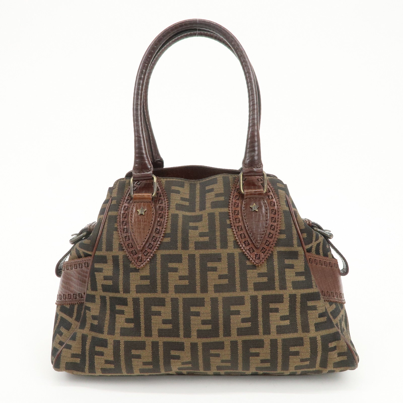 FENDI Ethnico Zucca Canvas Leather Tote Bag Shoulder Bag 8BN157