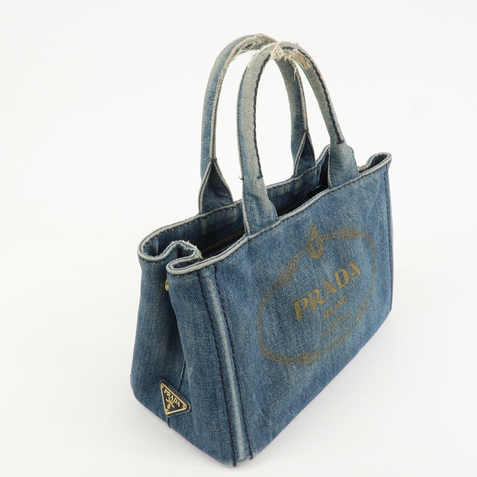 PRADA Logo Canapa Mini Denim 2Way Bag Hand Bag Shoulder Bag 1BG439