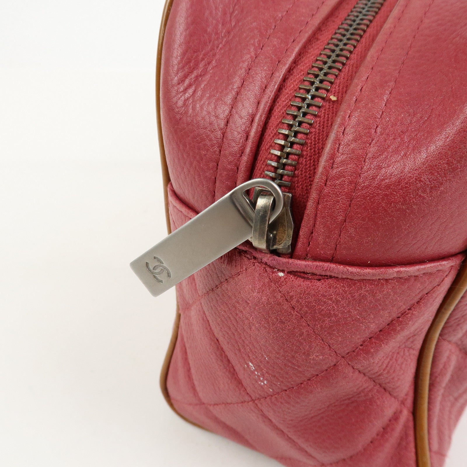 CHANEL Matelasse Leather Patent Leather Mini Boston Bag Pink Brown