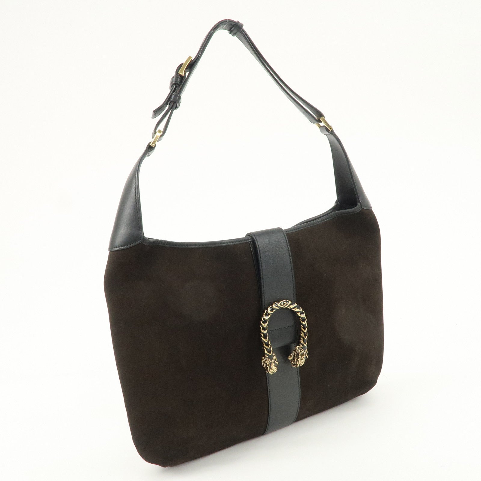 GUCCI Dionysus Suede Leather Shoulder Bag Dark Brown Black 001.4067 Used