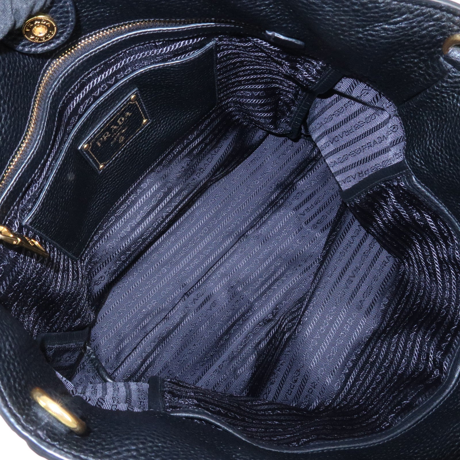 PRADA Vitello Daino Leather 2Way Tote Bag Shoulder Bag Black BN1713