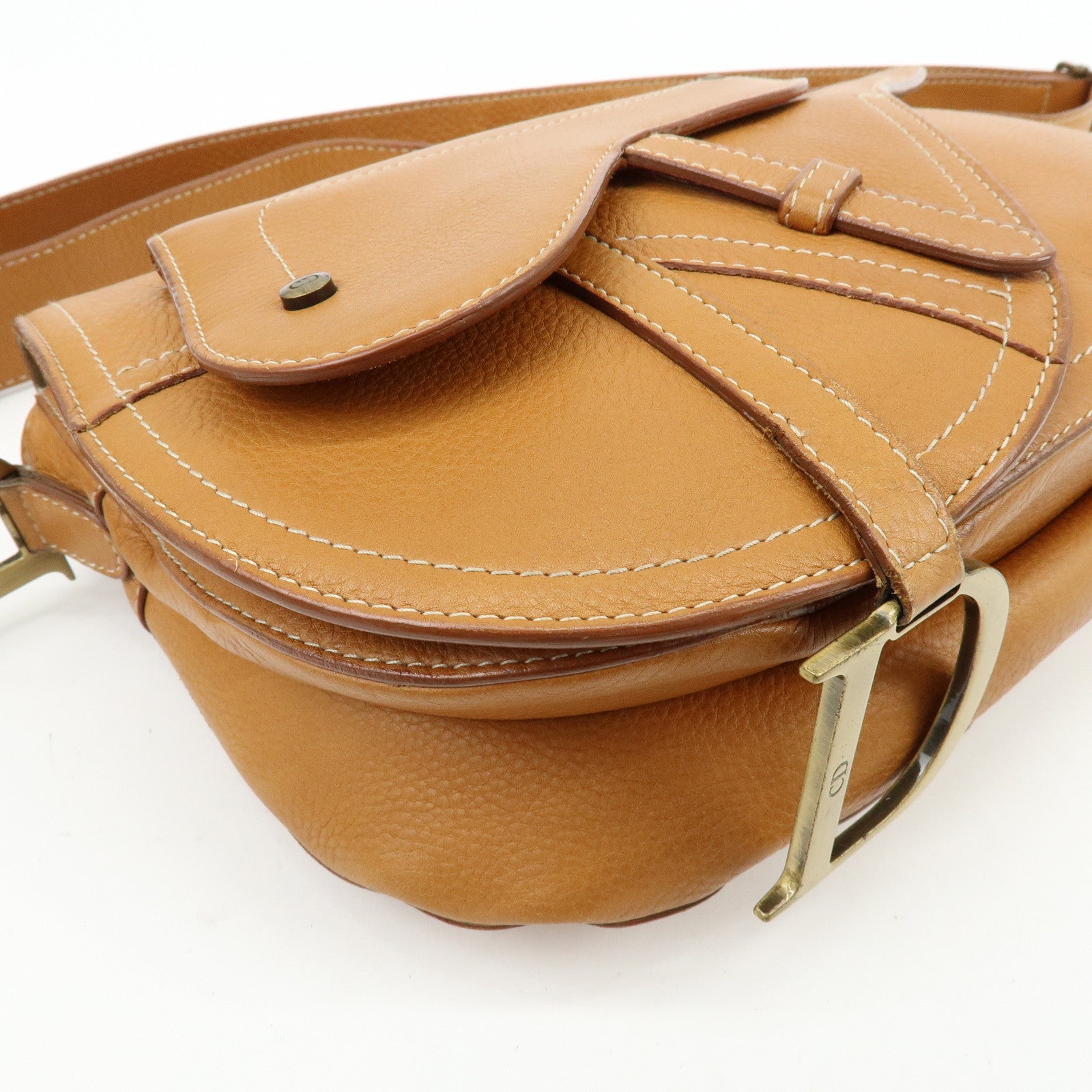 Christian Dior Saddle Leather Shoulder Bag Hand Bag Light Brown