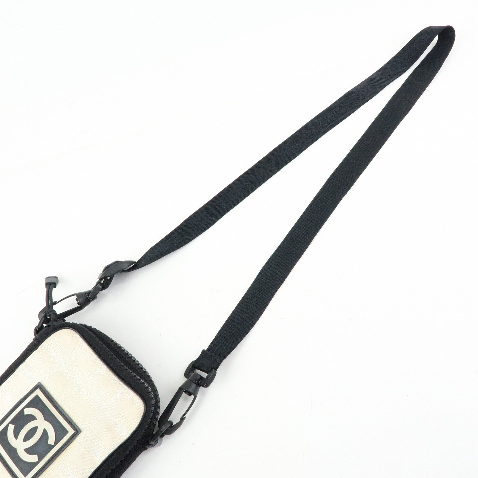 CHANEL New Travel Line Nylon Jacquard Shoulder Bag Beige Black