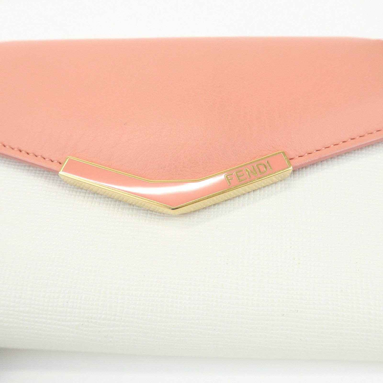 FENDI Leather Bicolor Bi-fold Compact Wallet White LightPink 8M0352