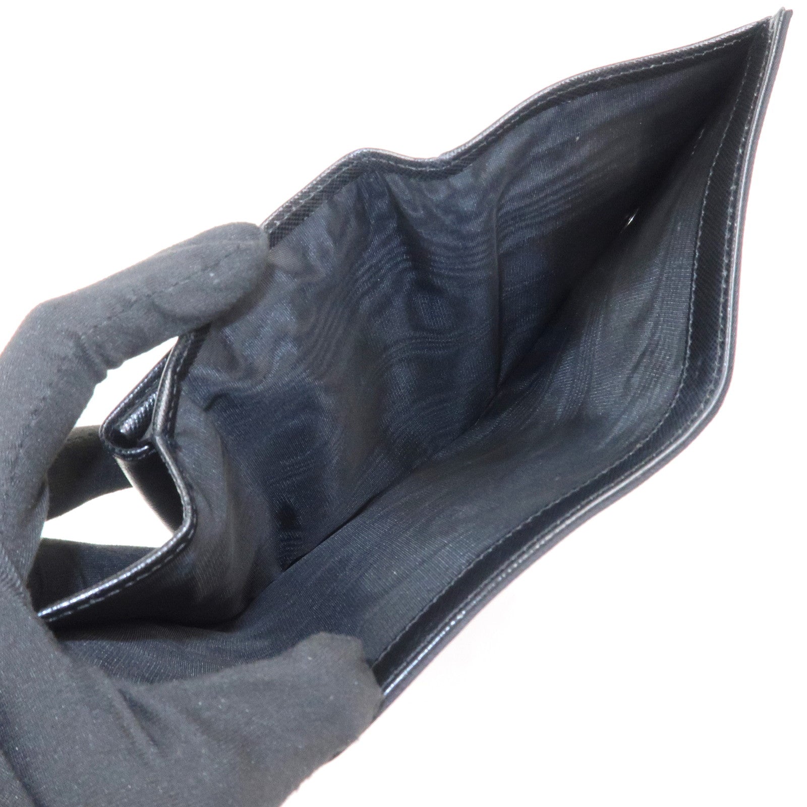 PRADA Triangle Logo Nylon Saffiano Leather Compact Wallet Black
