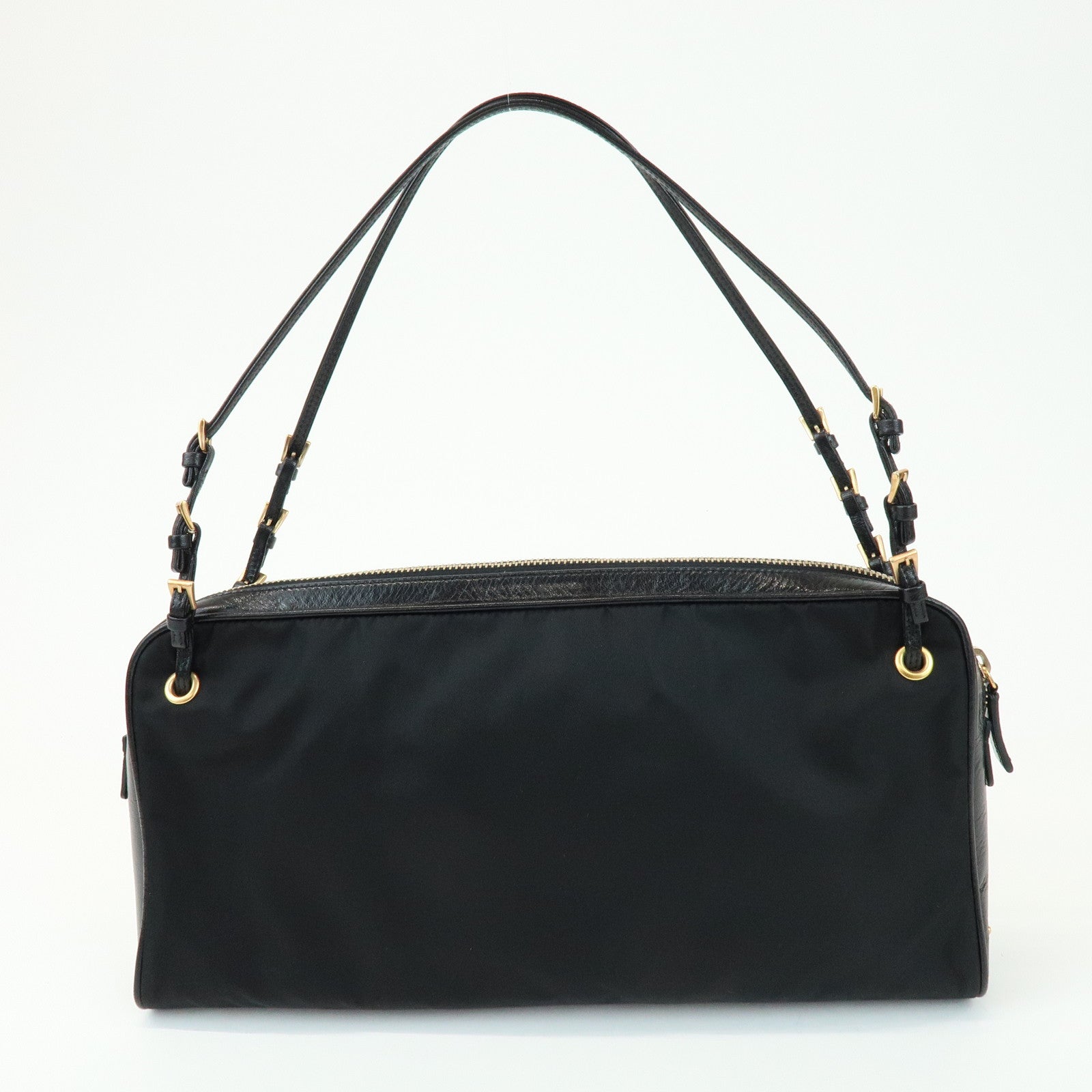 PRADA Triangle Logo Nylon Leather Shoulder Bag Black BN0218