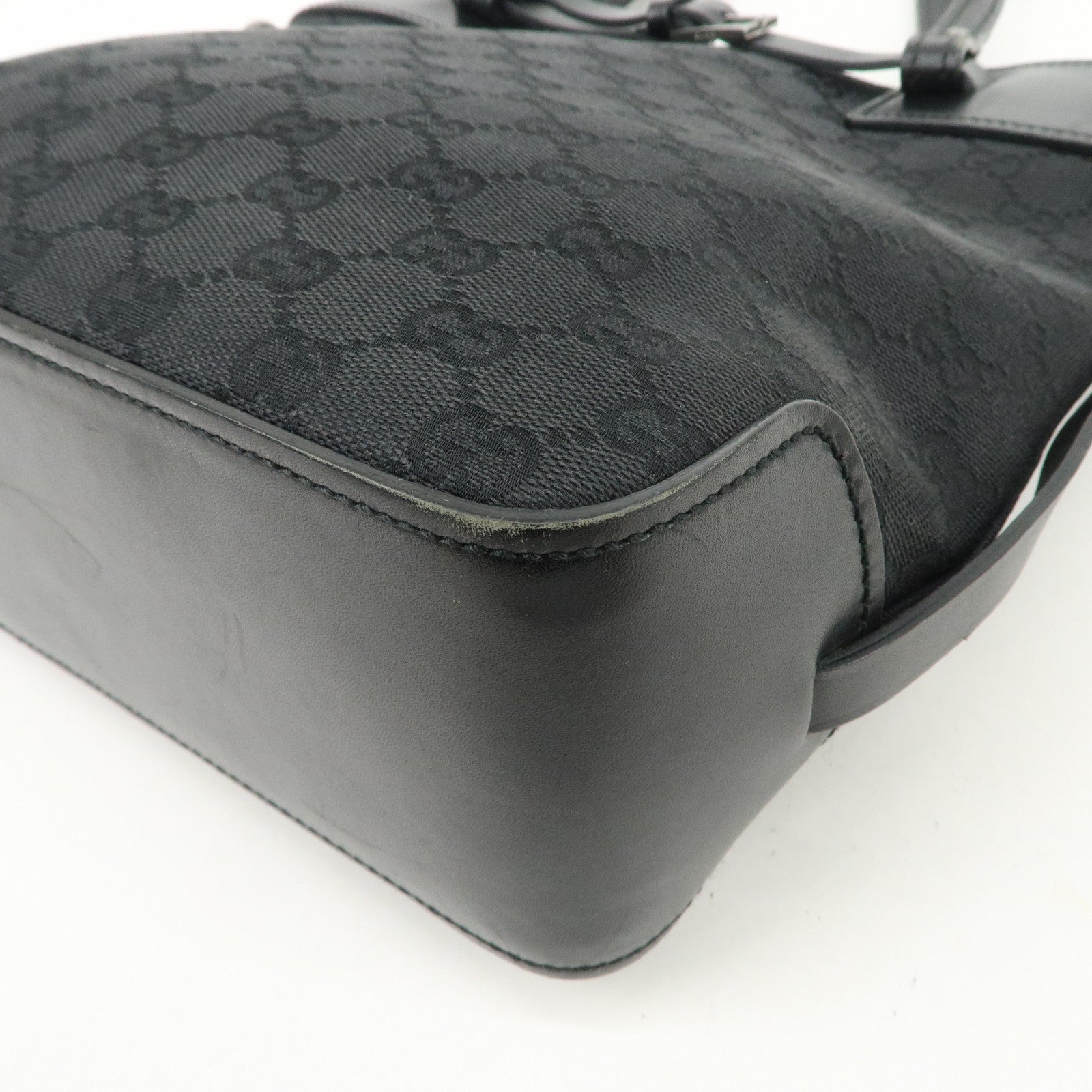 GUCCI GG Canvas Leather Tote Bag Hand Bag Shoulder Bag Black 107757