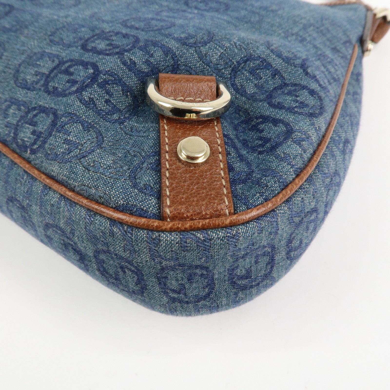 GUCCI Interlocking G Abbey GG Denim Shoulder Bag Brown Denim 130738