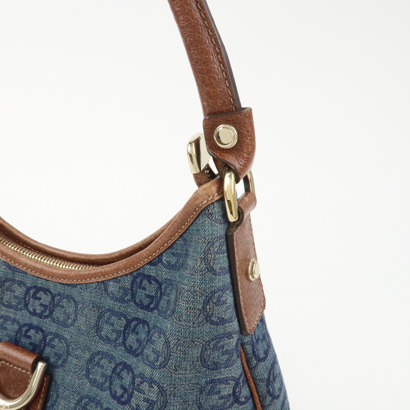 GUCCI Abbey GG Denim Canvas Leather Shoulder Bag Hand Bag 130738