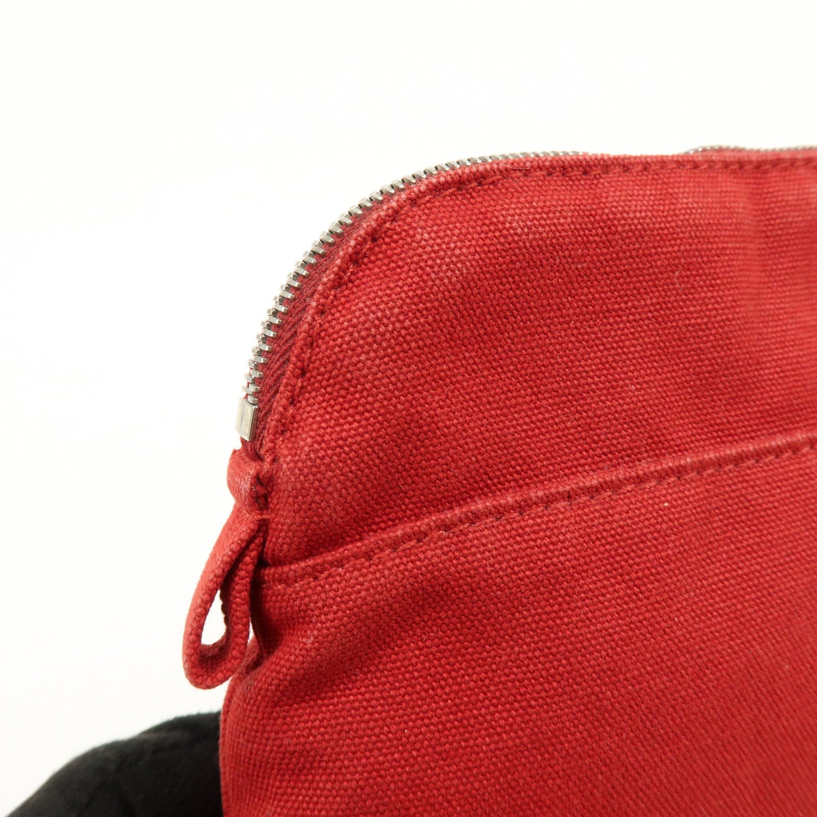 HERMES Bolide Mini Cotton Leather Pouch Cosmetic Case Red Beige