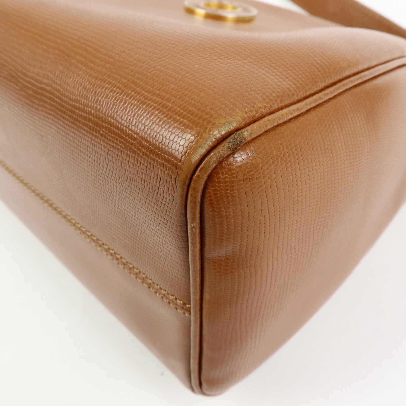 CELINE Ring Logo Leather Shoulder Bag Crossbody Bag Camel