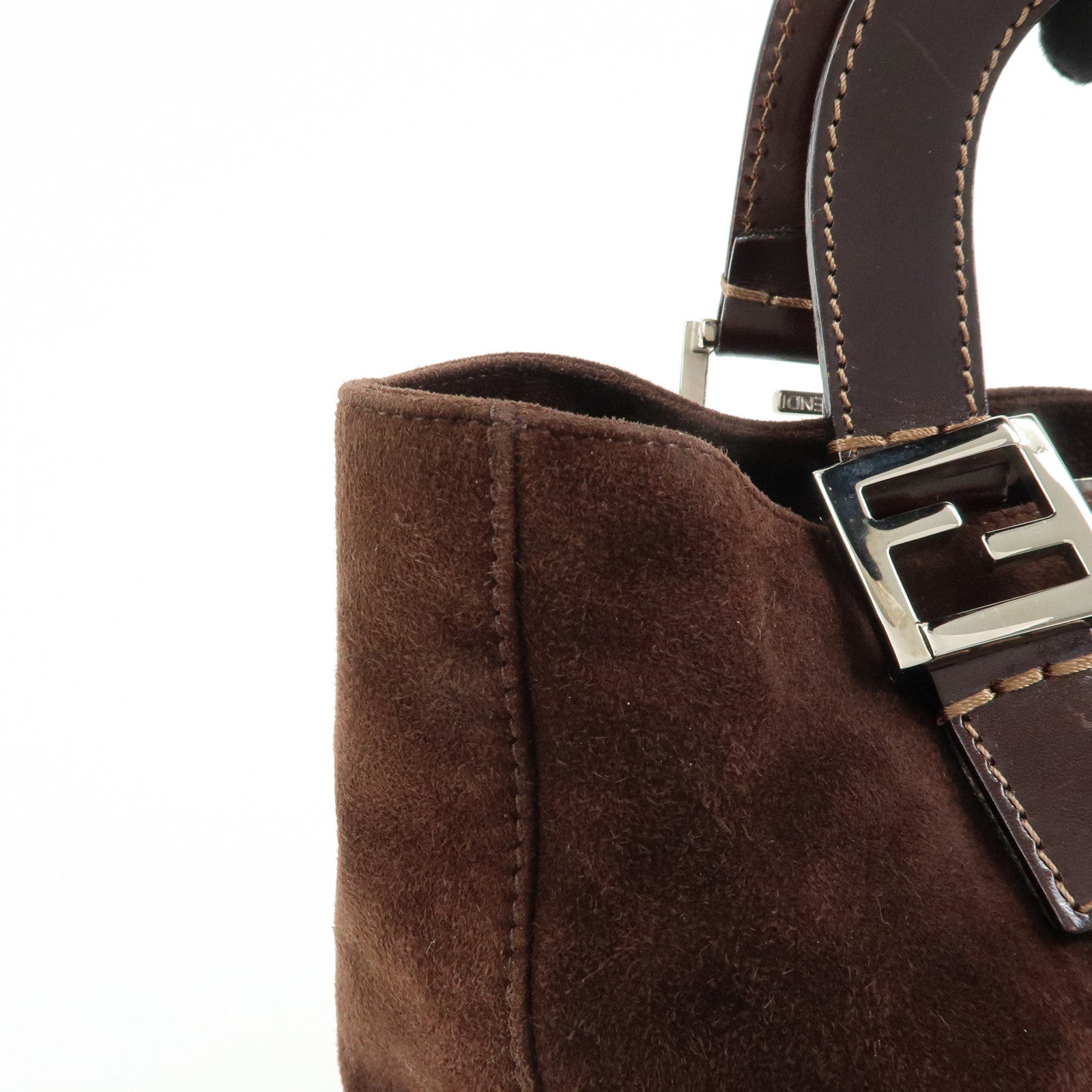 FENDI Suede Leather Tote Bag Hand Bag Brown 26329