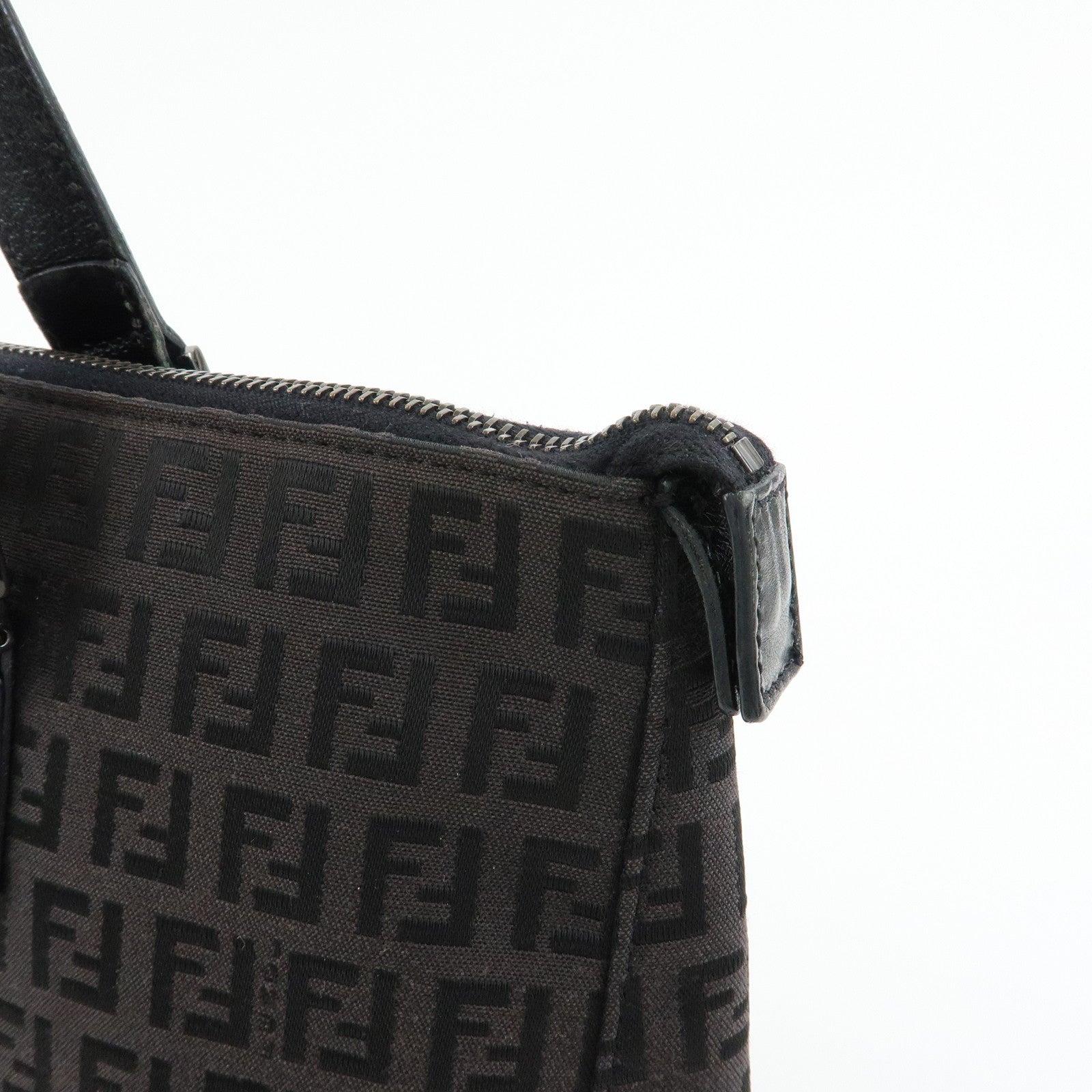 FENDI Zucchino Canvas Leather Tote Bag Hand Bag Black