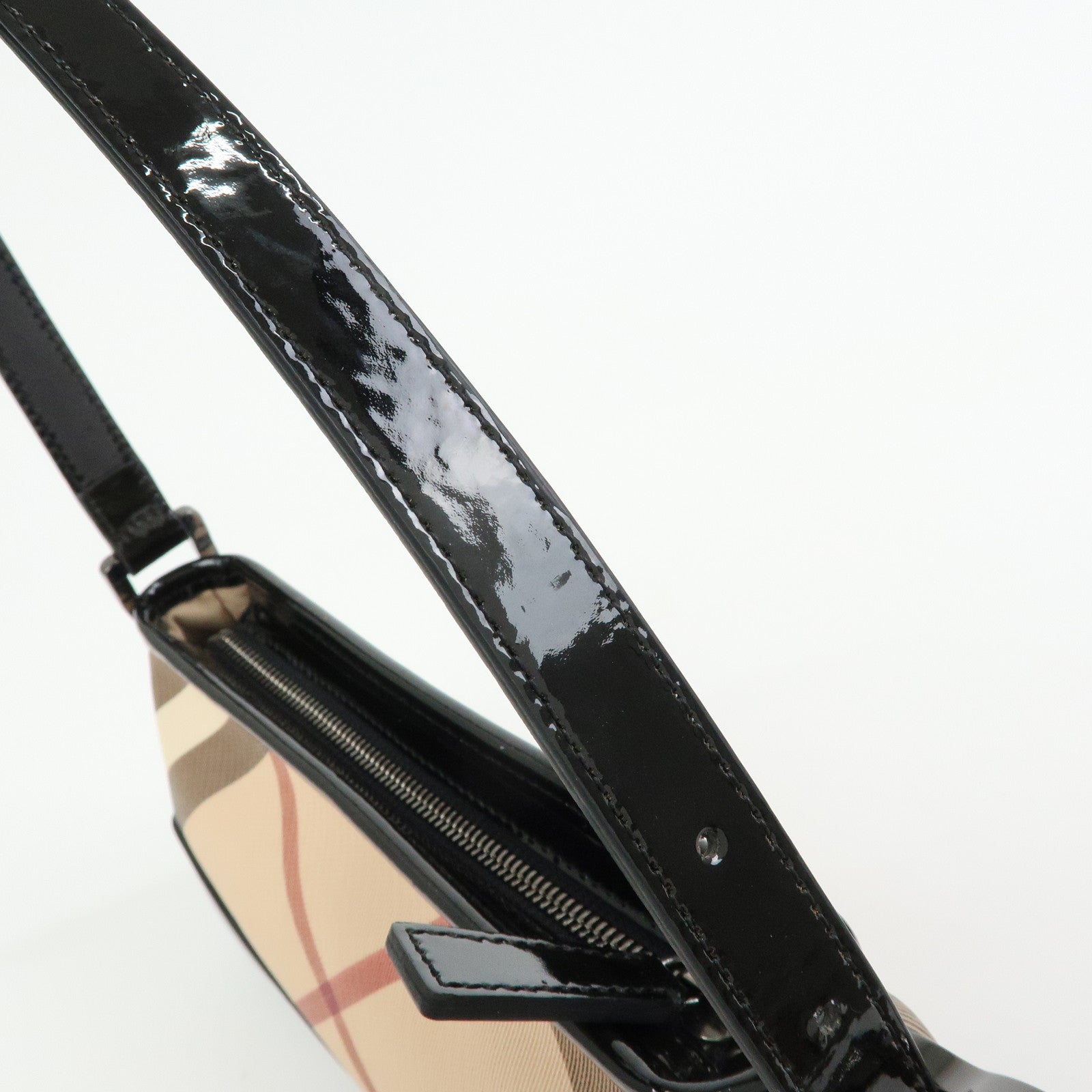 BURBERRY PVC Canvas Patent Leather Shoulder Hand Bag Black Beige