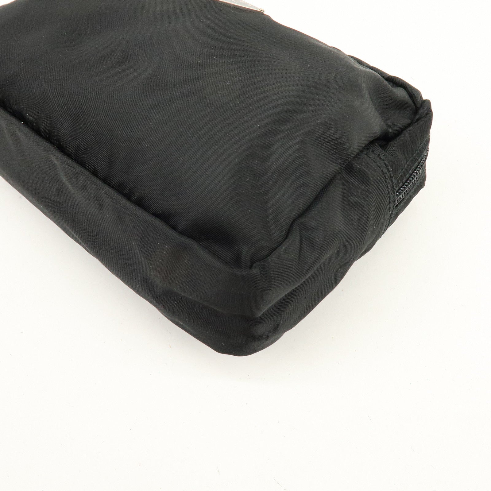 PRADA Triangle Logo Nylon Pouch Cosmetic Case Black