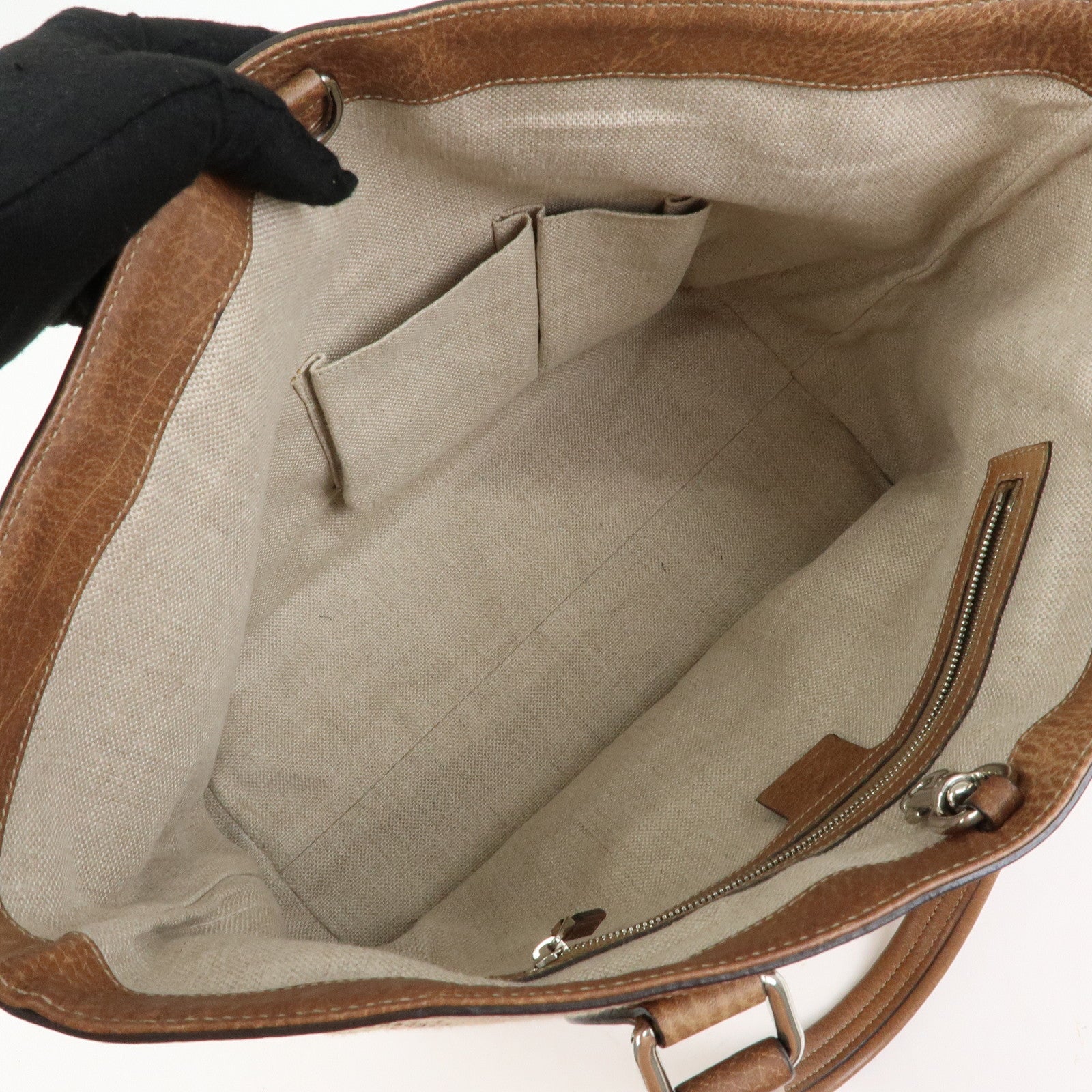 GUCCI Paglia GG Interlocking G Straw Leather Tote Bag Brown 232973