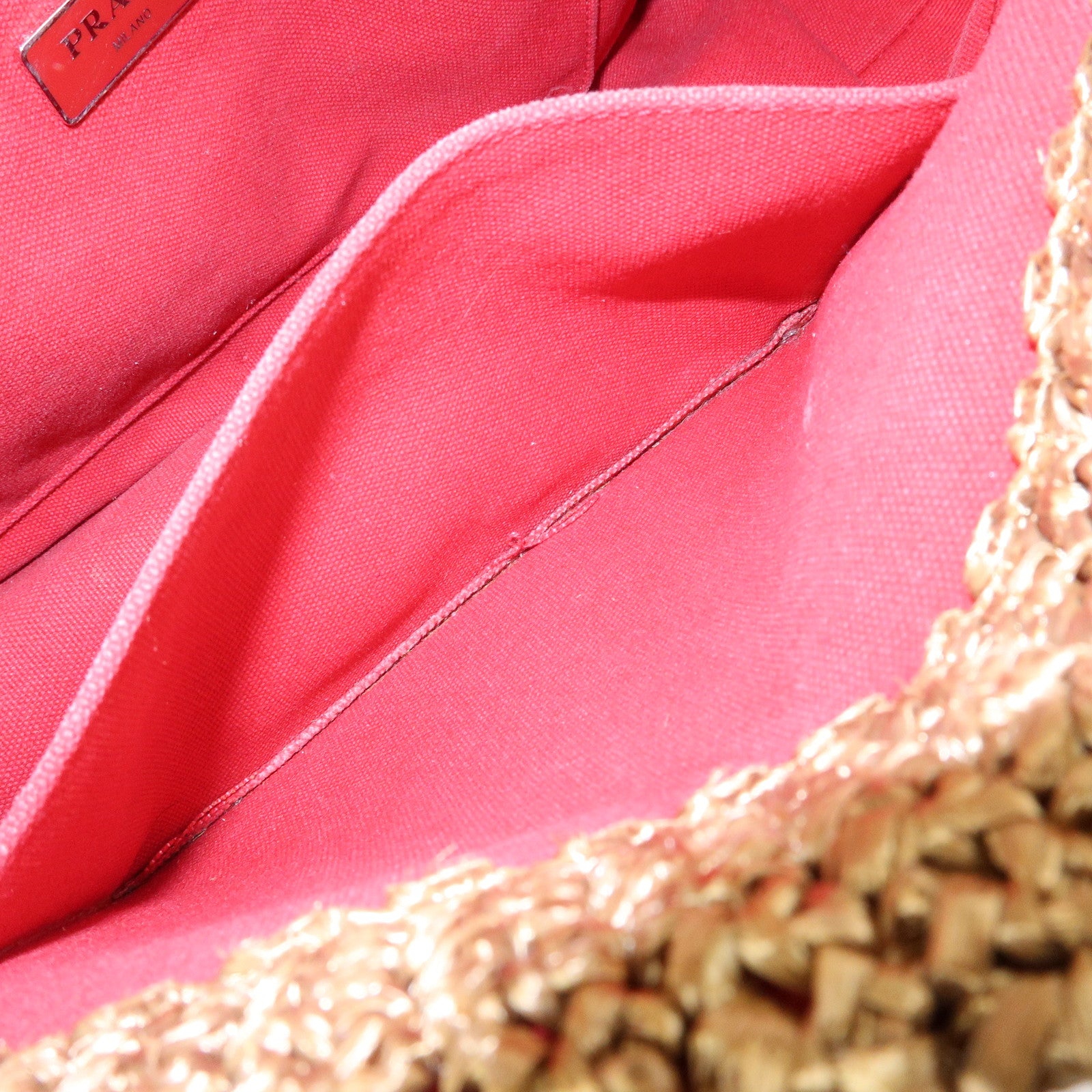 PRADA Triangle Logo Raffia 2Way Bag Hand Bag Shoulder Bag Red Brown