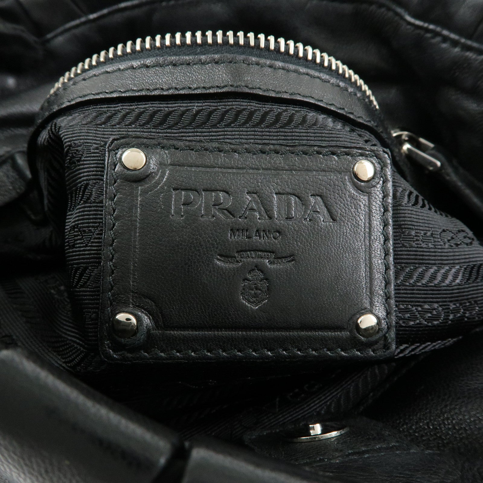PRADA Leather Nylon Shoulder Bag Hand Bag Black BR4006