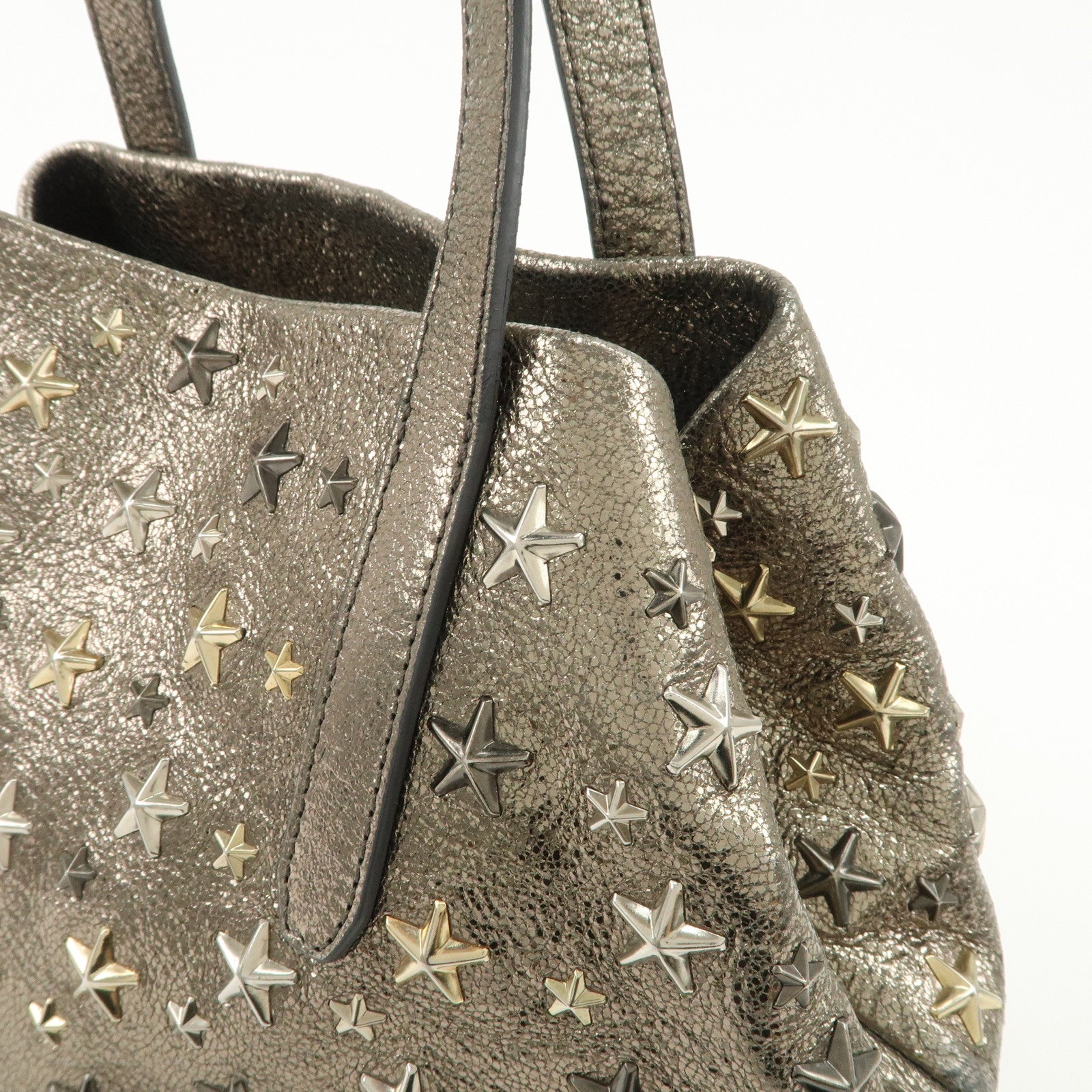 JIMMY CHOO Sophia Studs Leather Tote Bag Shoulder Bag Silver