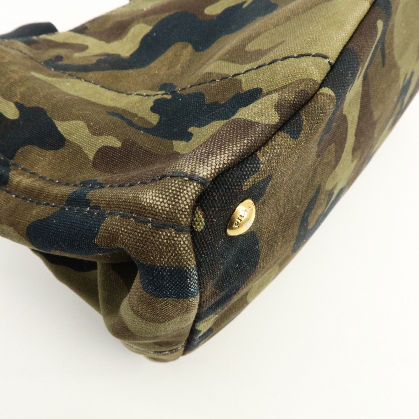 PRADA Canapa Large Tote Bag Hand Bag Khaki Black Brown BN1872