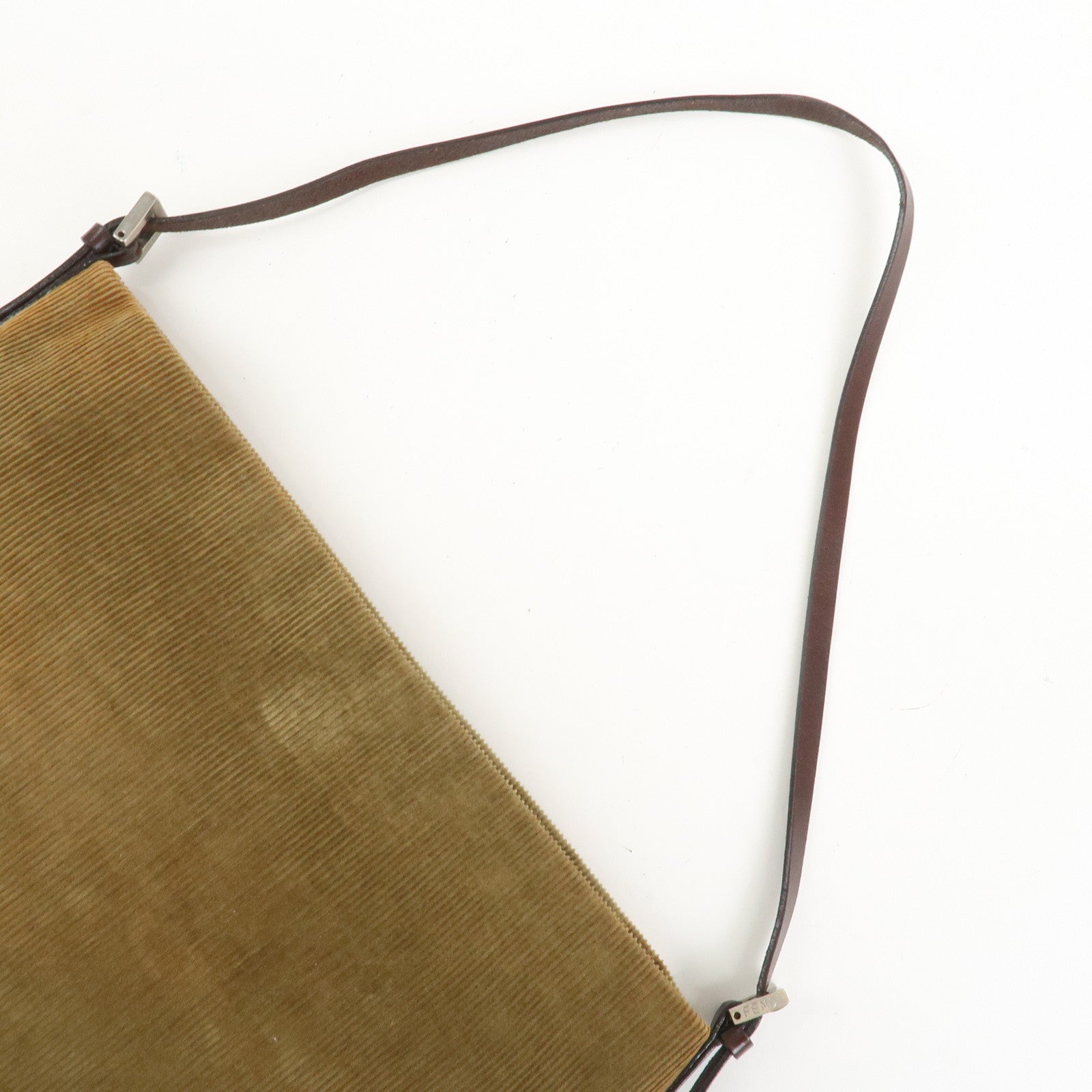 FENDI Corduroy Leather Shoulder Bag Brown 26733