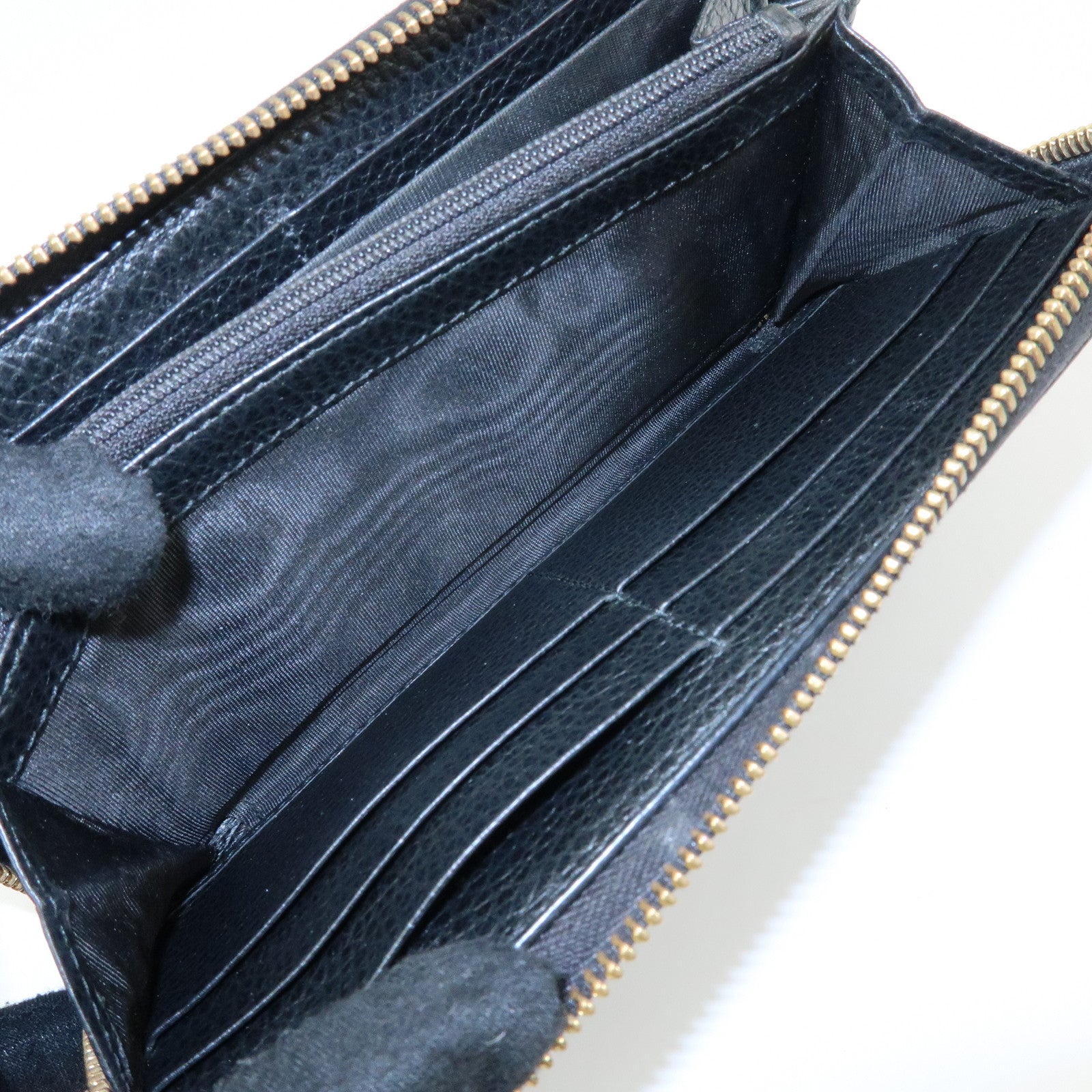 GUCCI GG Marmont Leather Round Zippy Long Wallet Black 456117