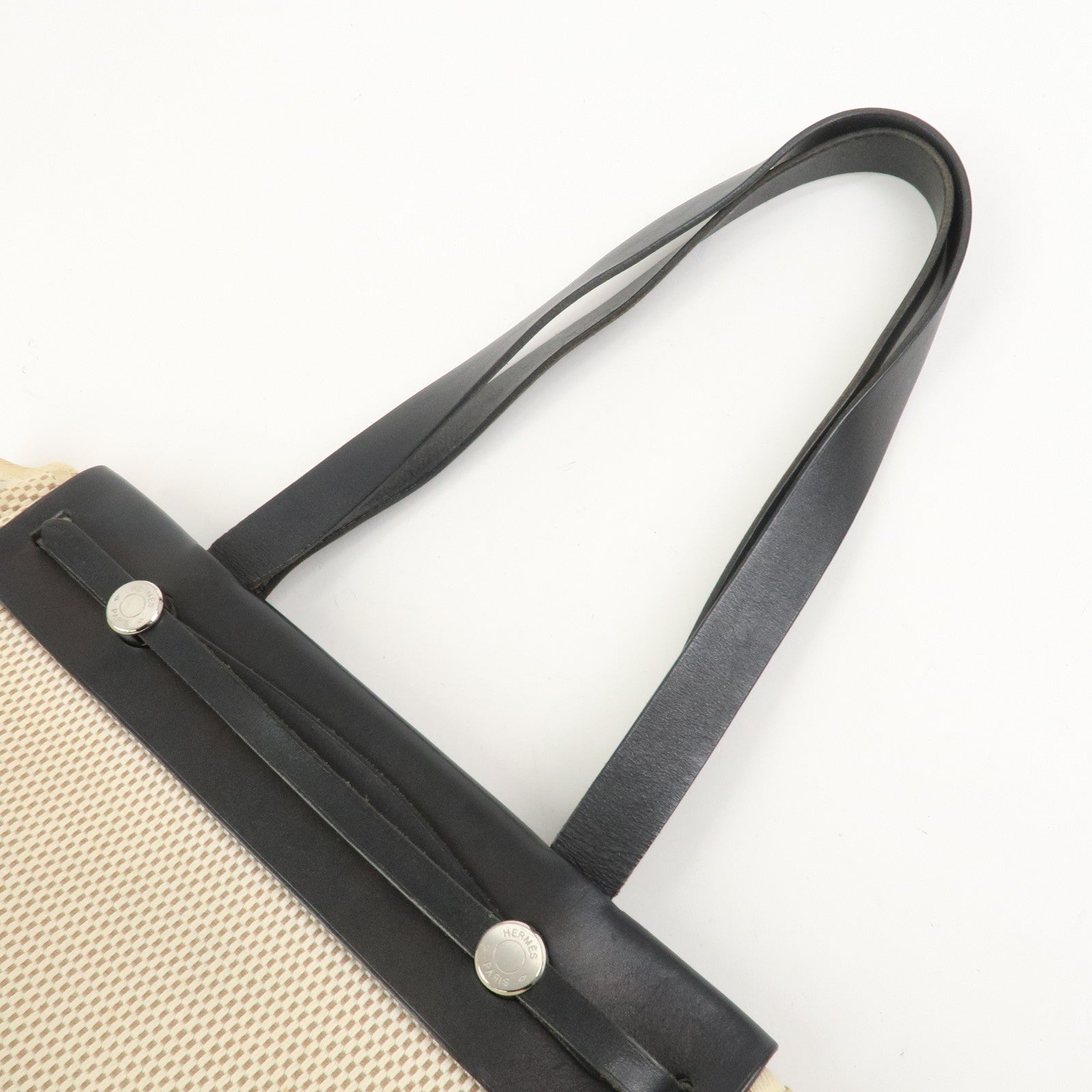 HERMES Herline Cabas PM Toile GM Canvas Leather Hand Bag □H Stamped