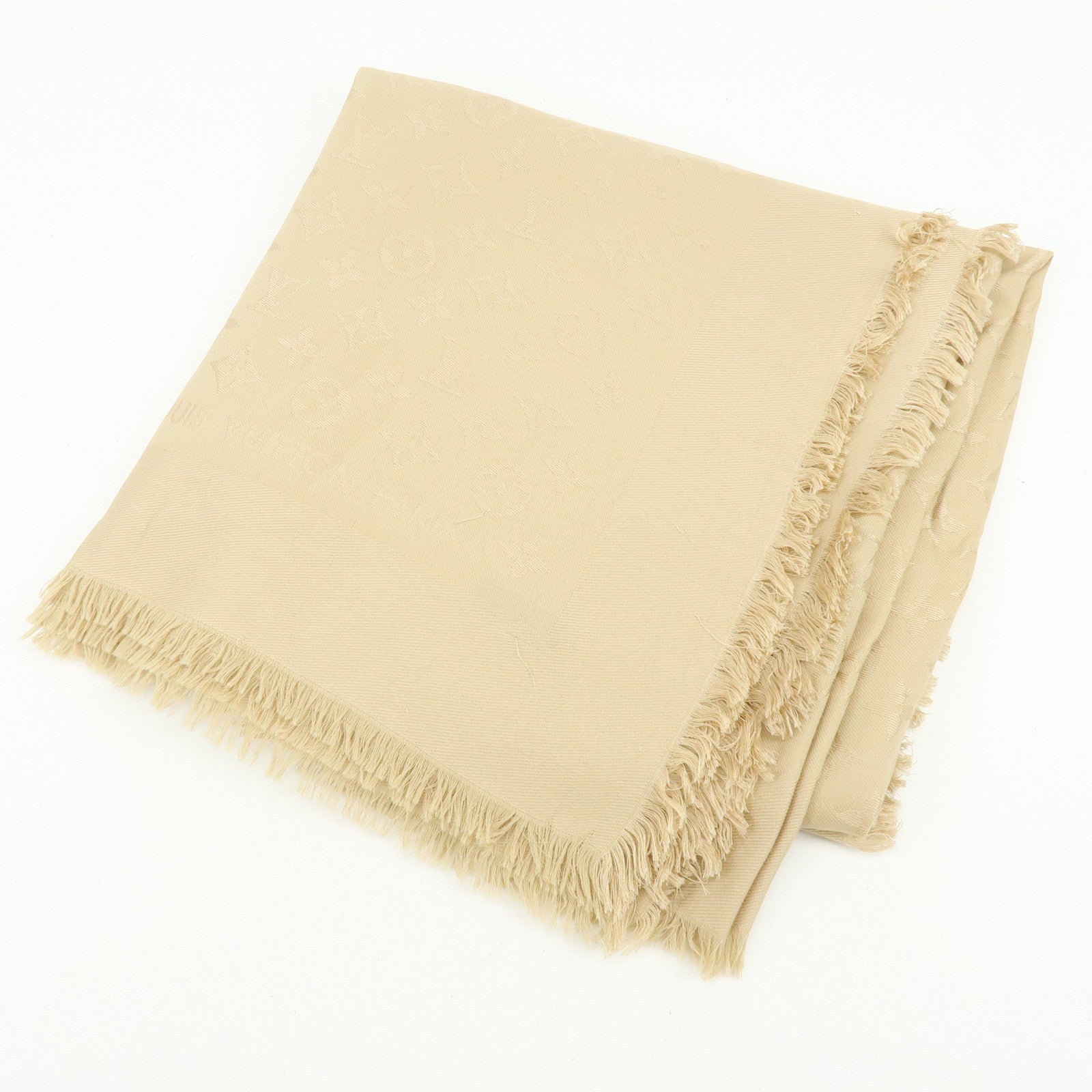 Louis Vuitton Monogram Silk Wool Scarf Shawl Beige
