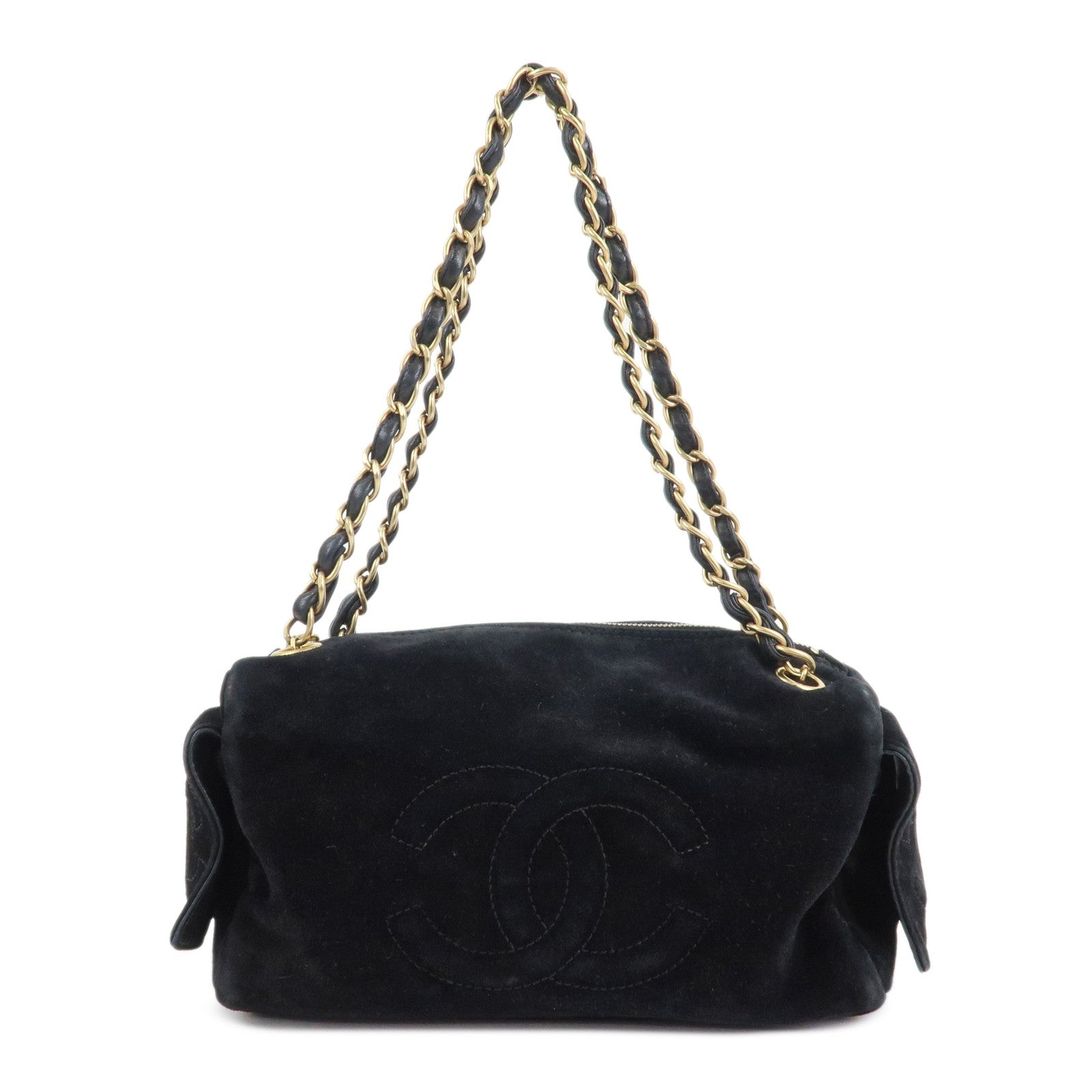 CHANEL COCO Mark Suede Leather Chain Shoulder Bag Black