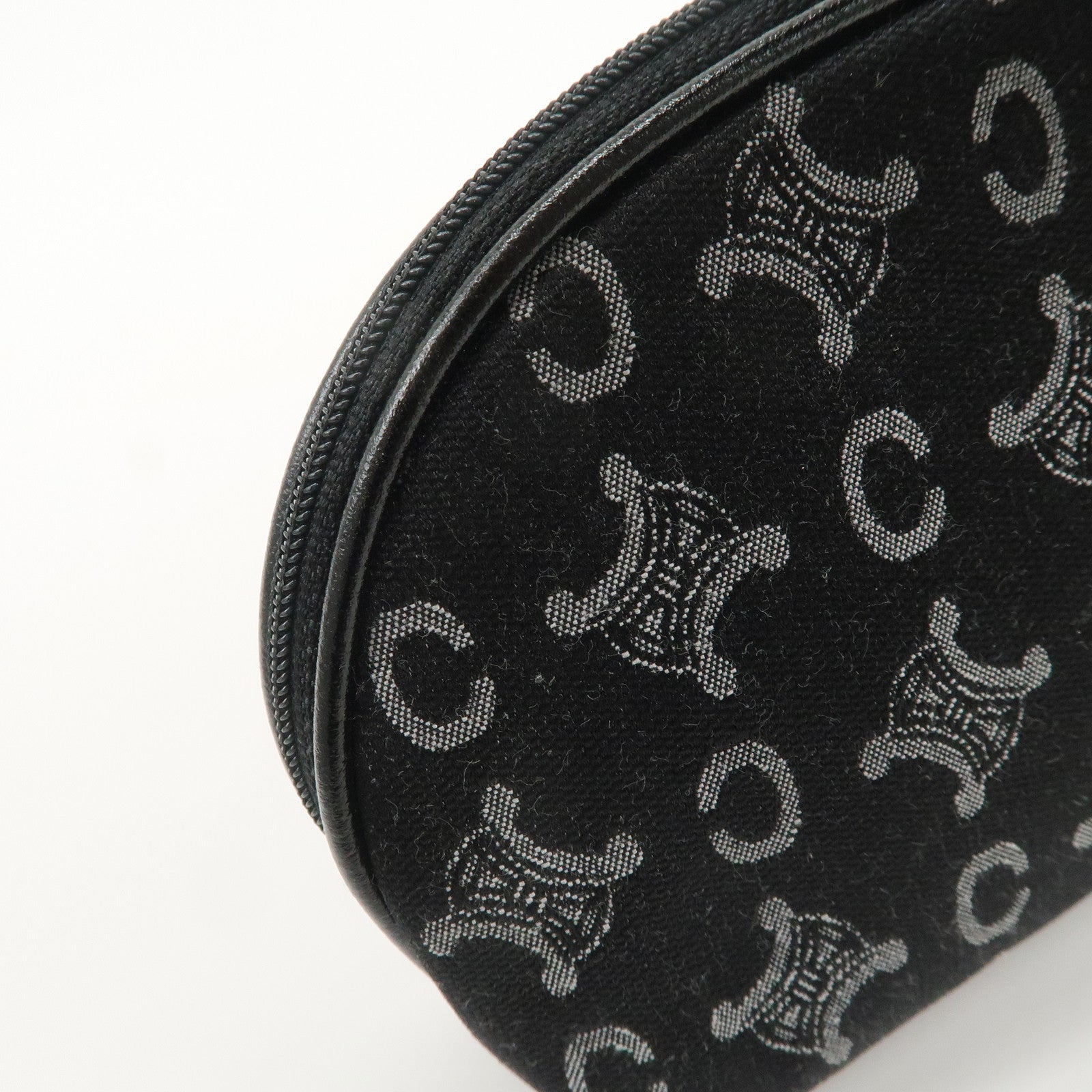 CELINE C Macadam Logo Canvas Leather Cosmetic Pouch Black