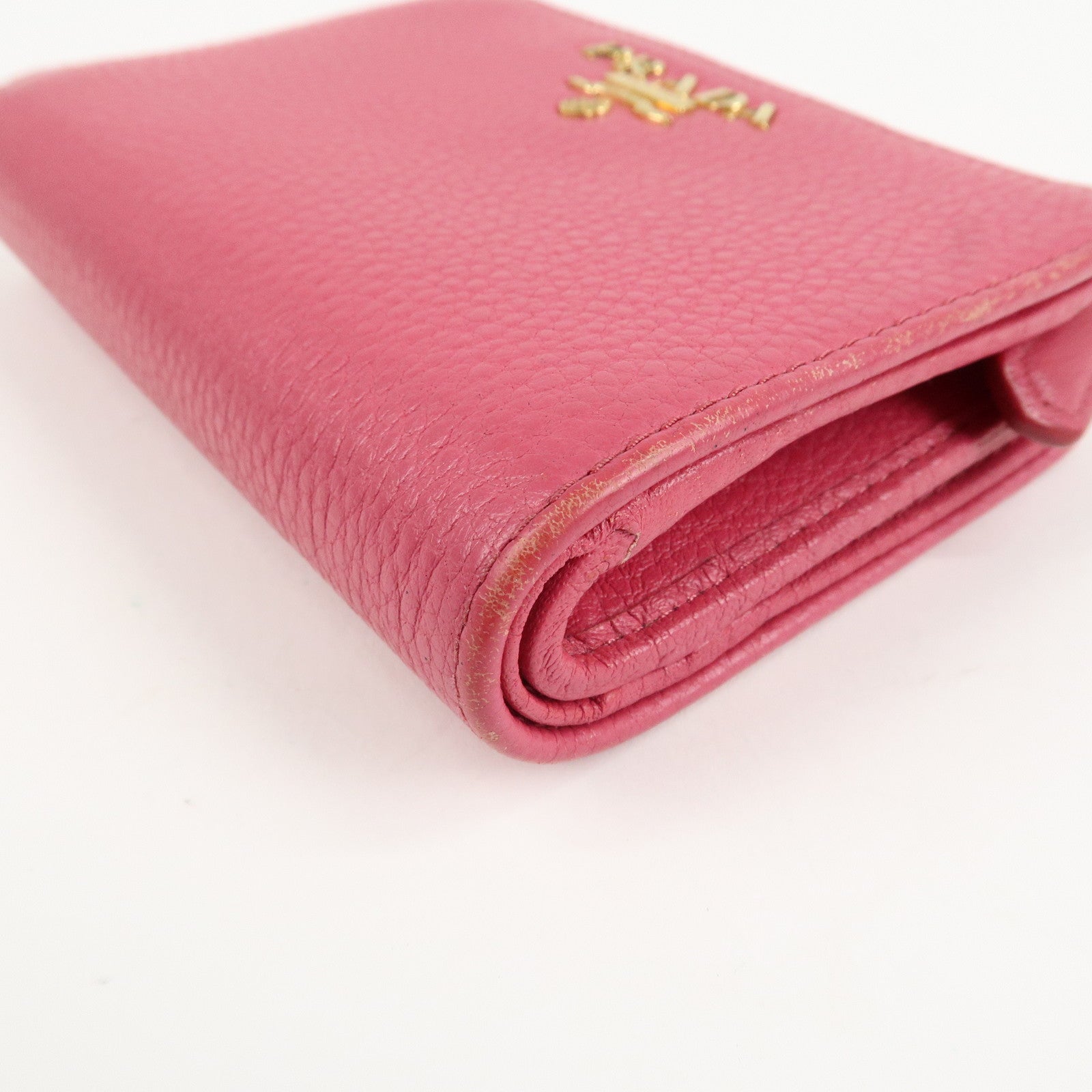 PRADA Logo Leather Bi-Fold Wallet Small Wallet Pink 1ML018 Used