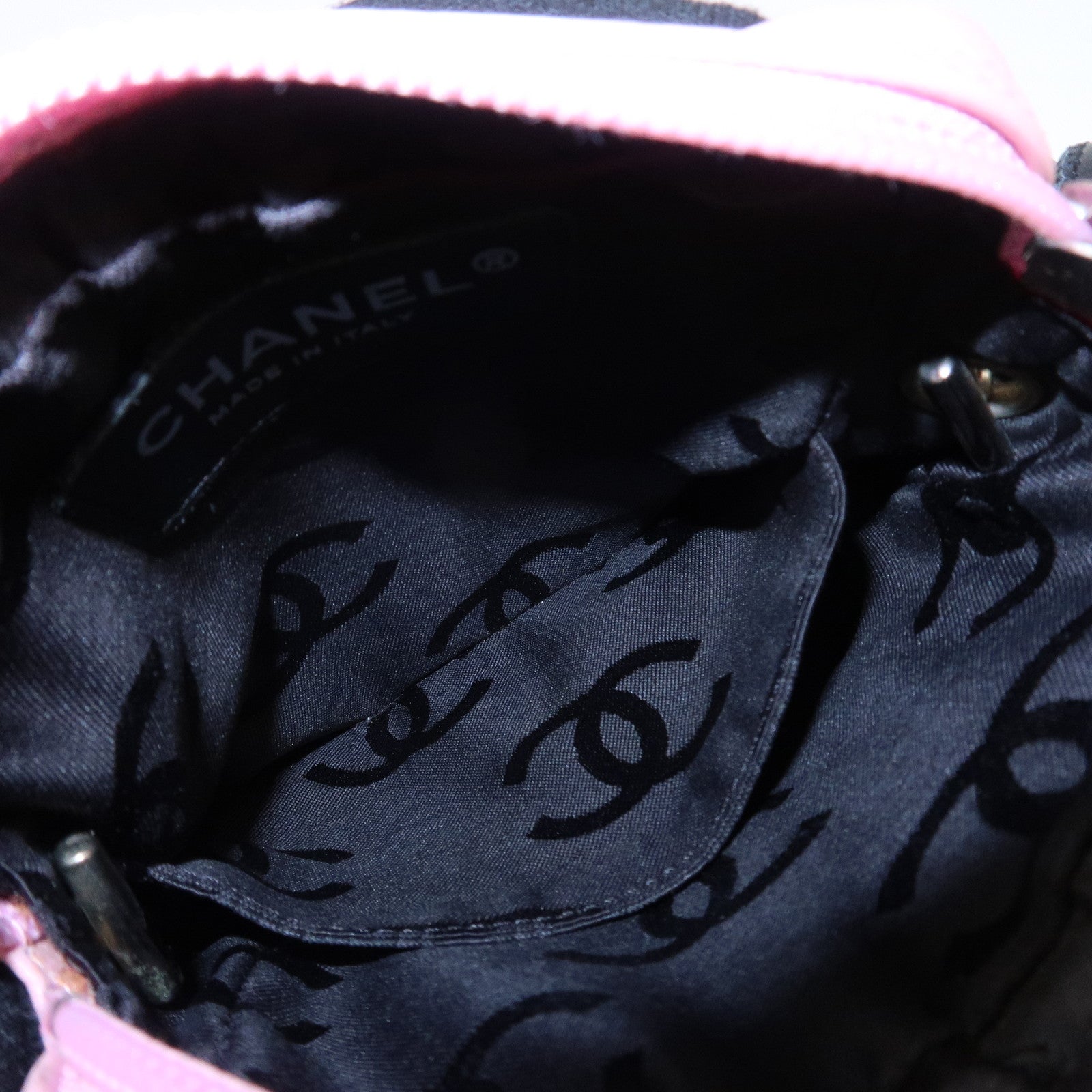 CHANEL Cambon Lamb Skin Small Pochette Shoulder Bag Pink Black A25177 Used