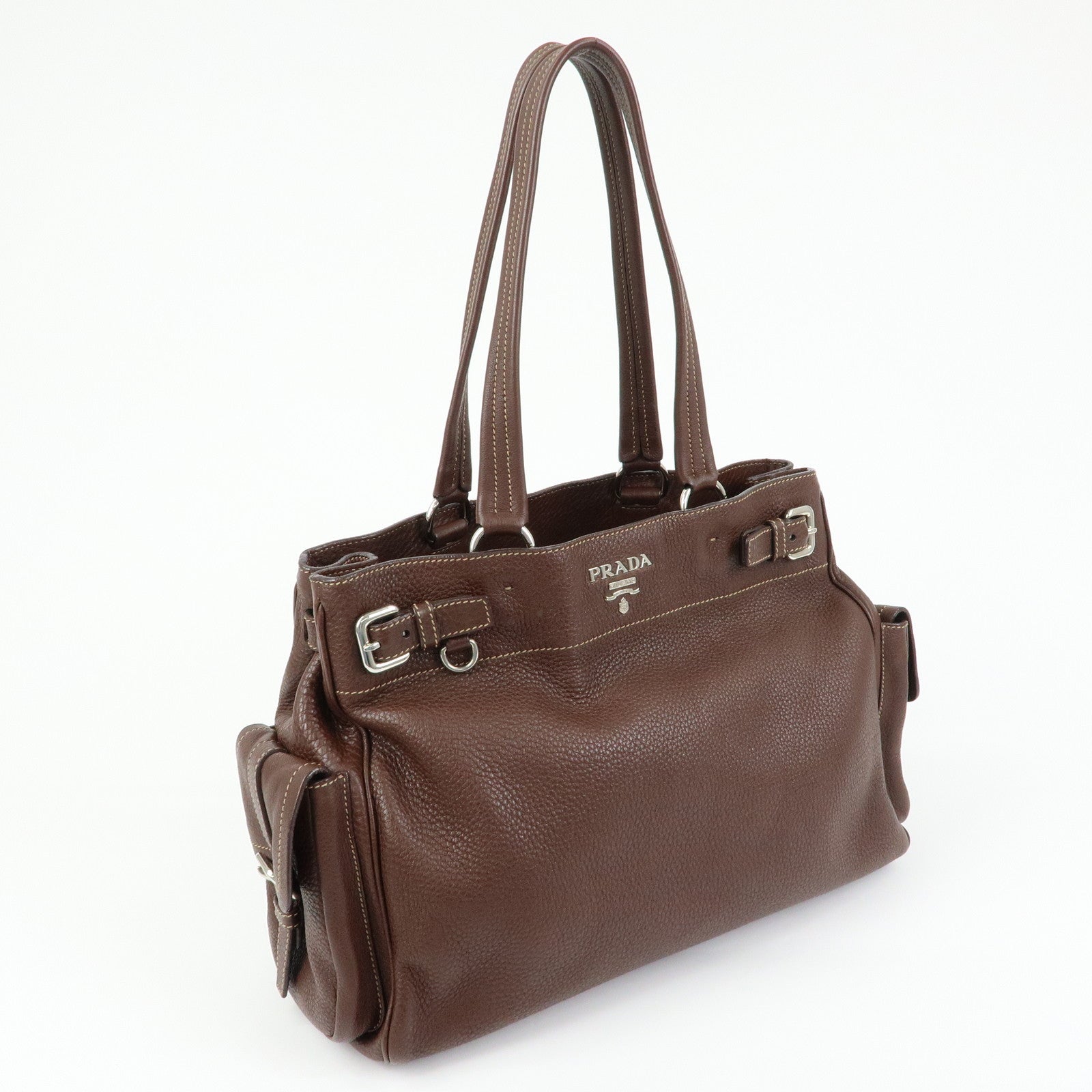 PRADA Vitello Daino Leather Shoulder Bag Tote Bag Brown BR3250