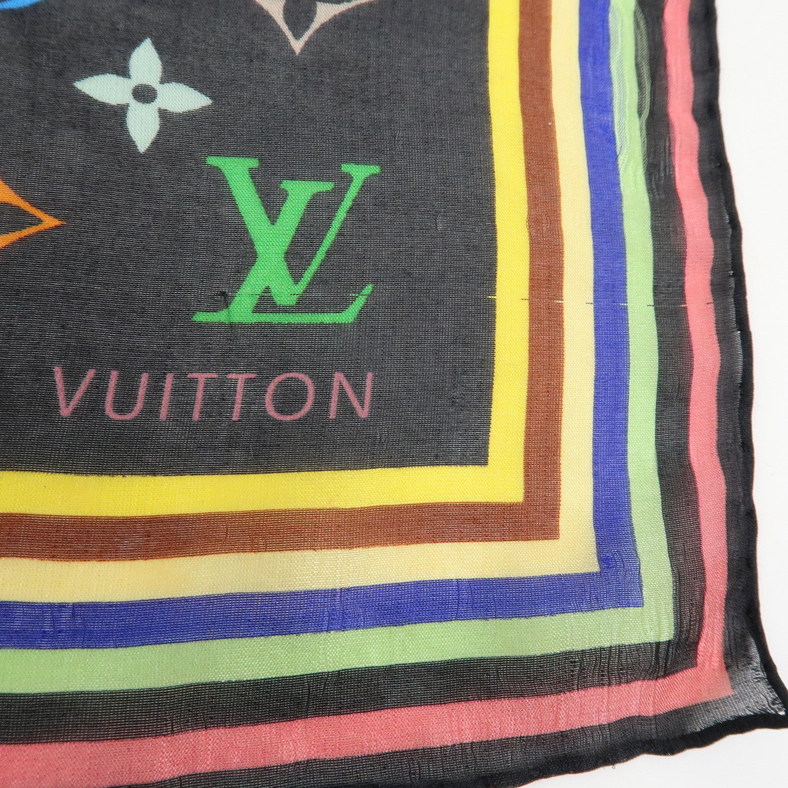Louis Vuitton Monogram Silk 100% Scarf Multicolor Noir Black