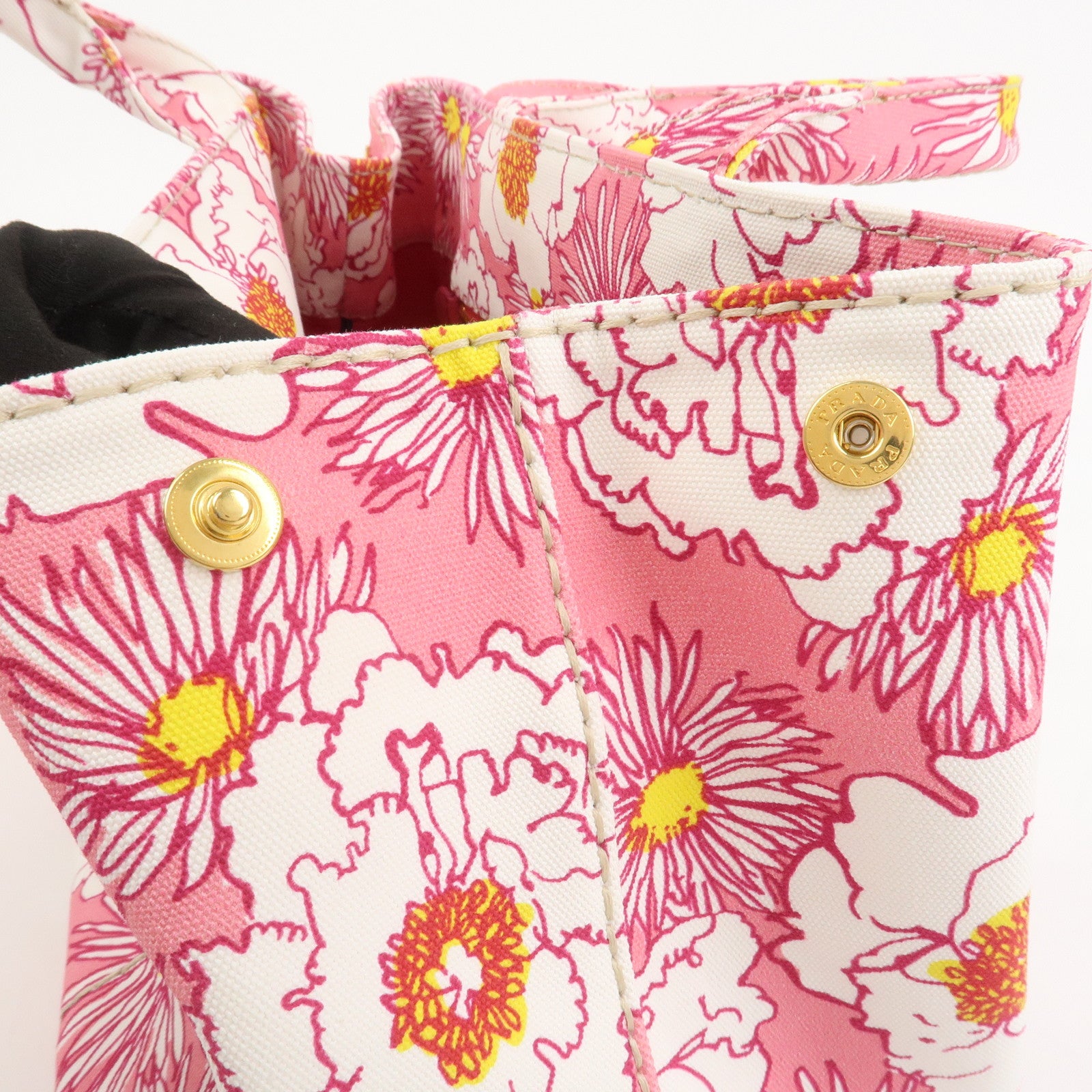 PRADA Canapa Canvas 2Way Bag Hand Bag Flower Print Pink