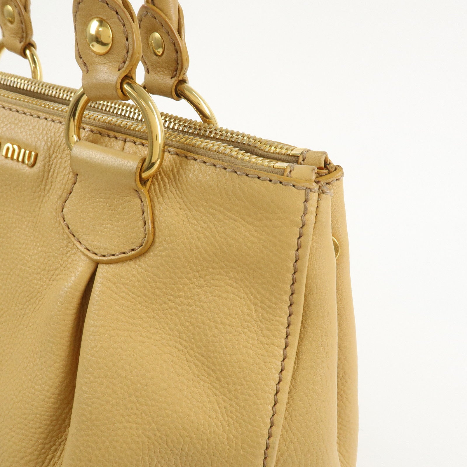 MIU MIU Leather 2Way Shoulder Bag Hand Bag Beige RN0620