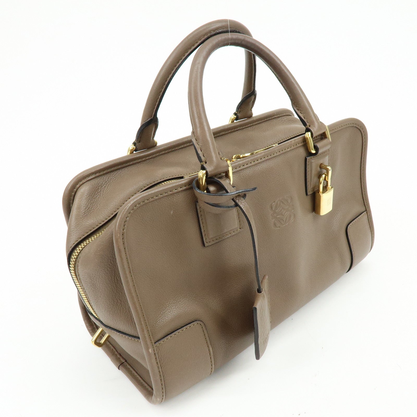 LOEWE Anagram Amazona 28 Leather Hand Bag Boston Bag Brown