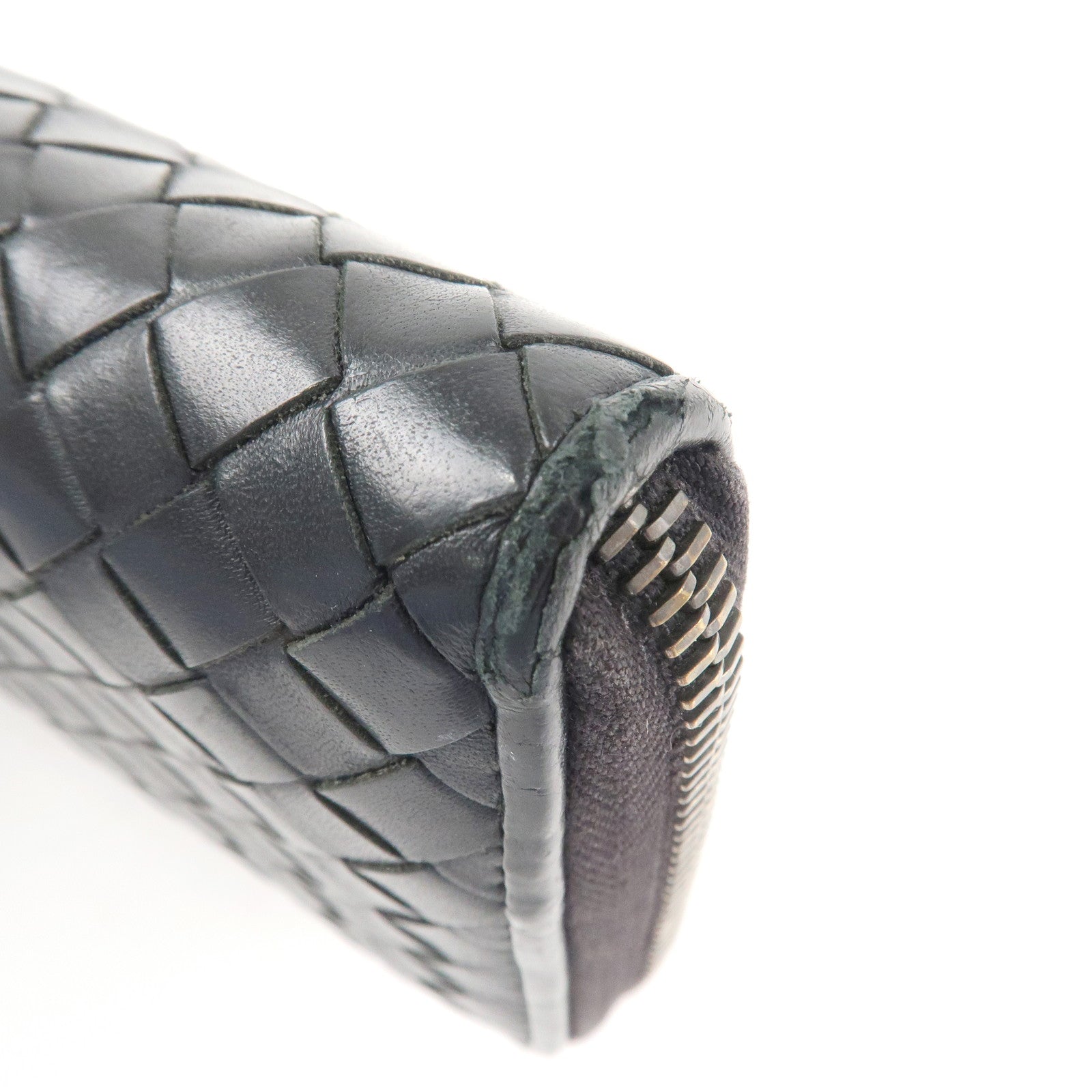 BOTTEGA VENETA Intrecciato Leather Round Zippy Wallet Black 114076 Used