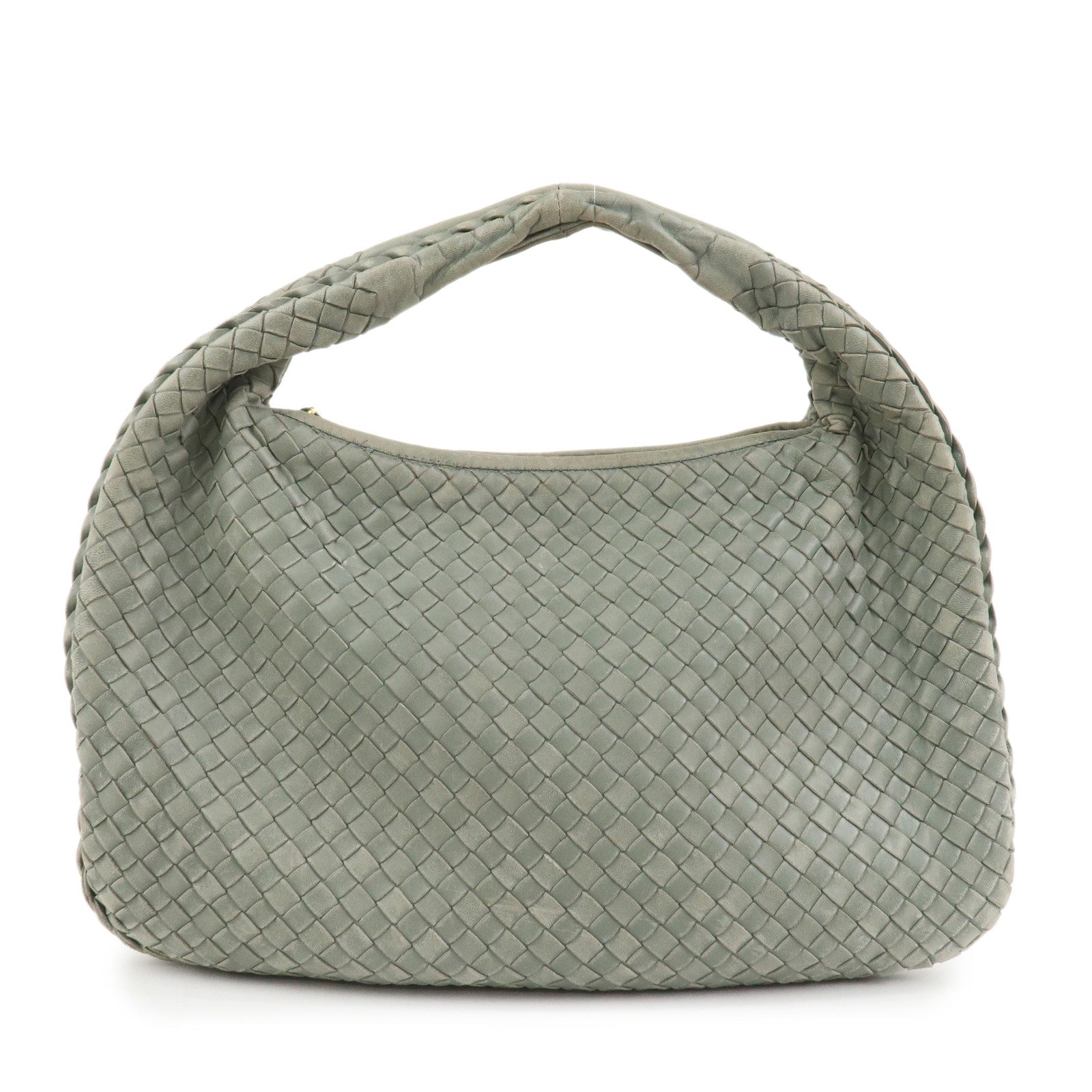 BOTTEGA VENETA Hobo Intrecciato Leather Shoulder Bag Hand Bag Grey