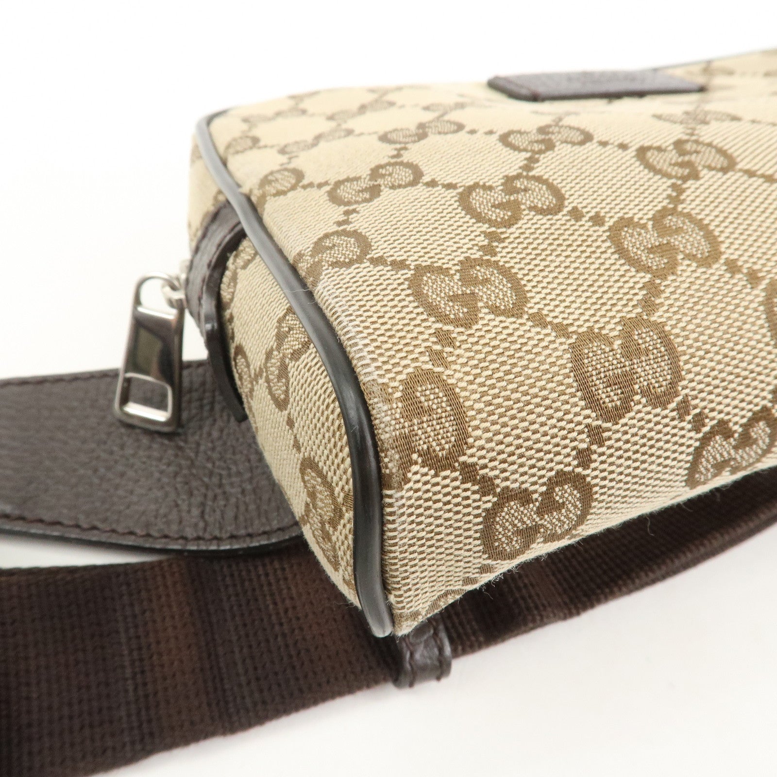 GUCCI GG Canvas Leather Waist Bag Crossbody Bag Beige Brown 449174