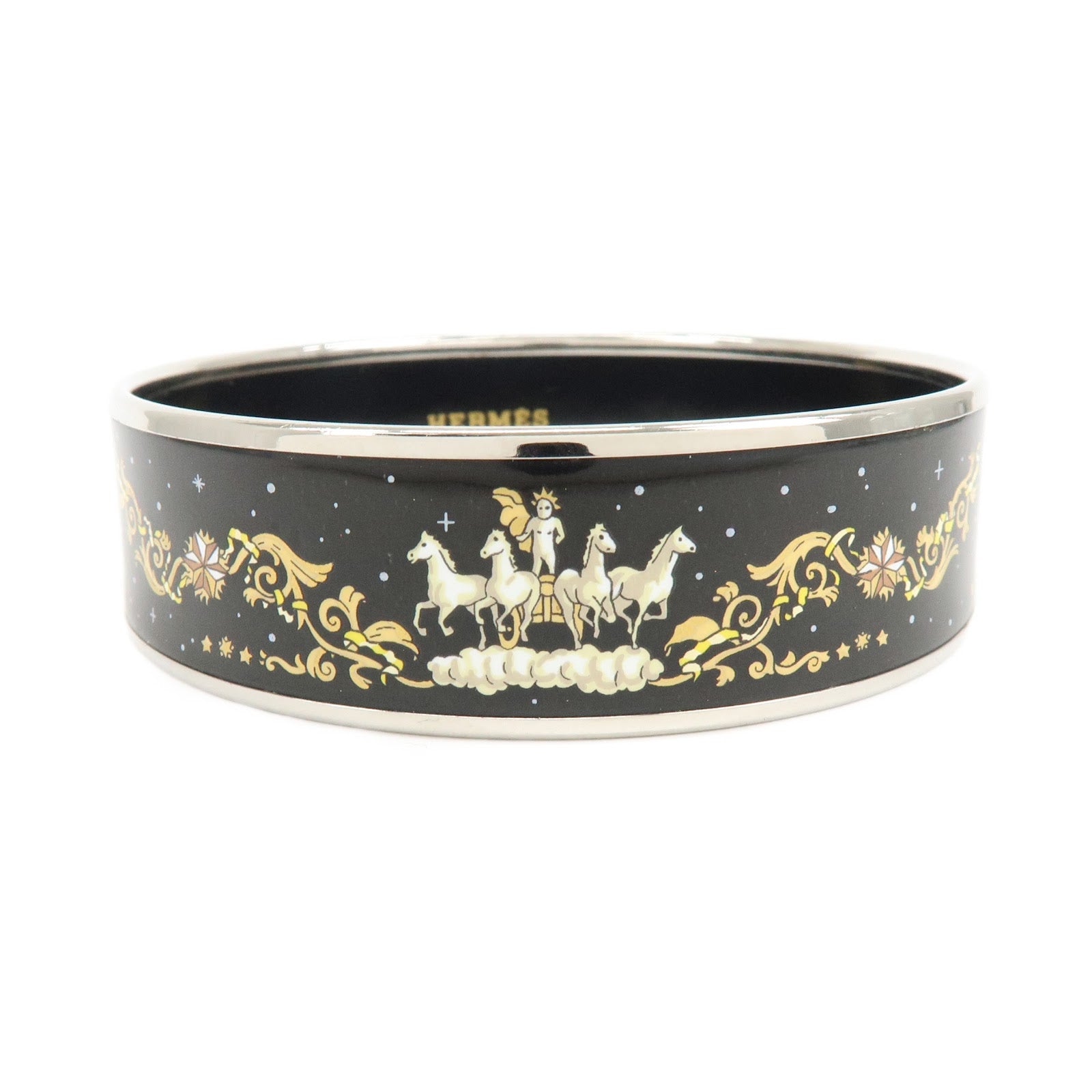 HERMES Email GM Plated Bangle Bracelet Horse Bangle Black Silver