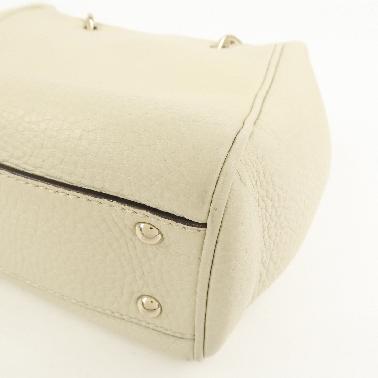 GUCCI Bamboo Leather Mini Shopper 2Way Bag Hand Bag Ivory 368823